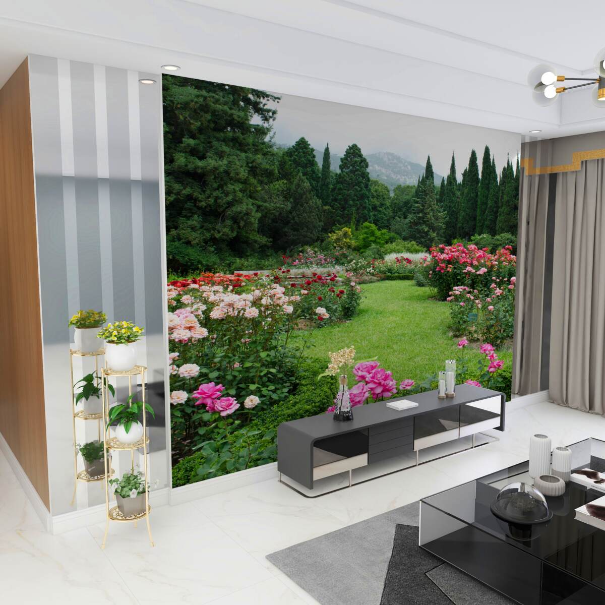 Fototapeta kwiaty ogrodowe w pobliżu domu