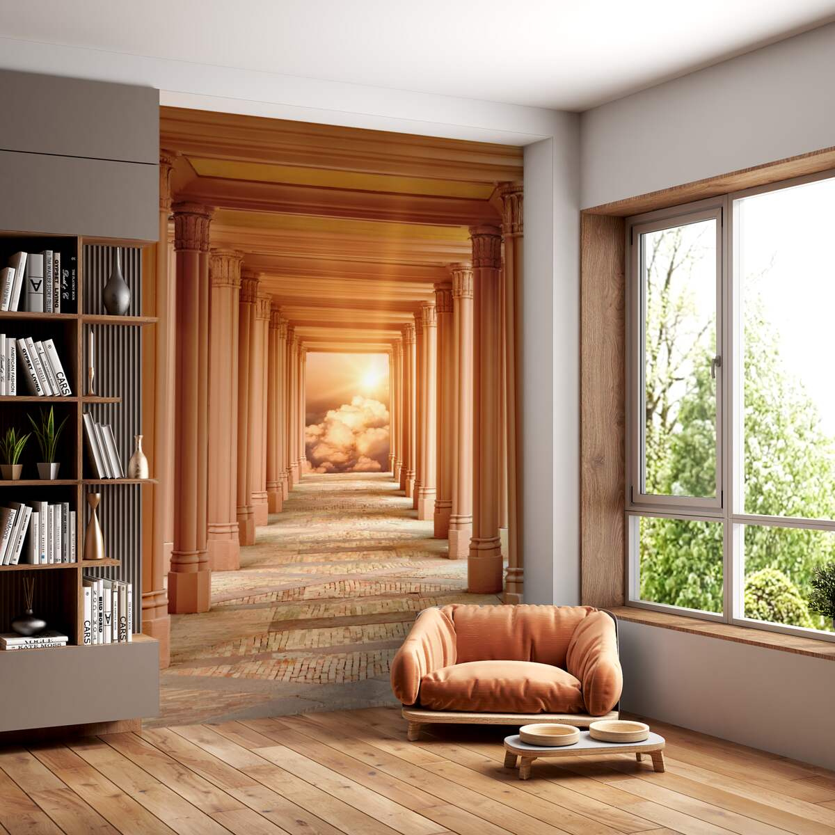 Fototapeta jasny zachód słońca w cofającym się tunelu