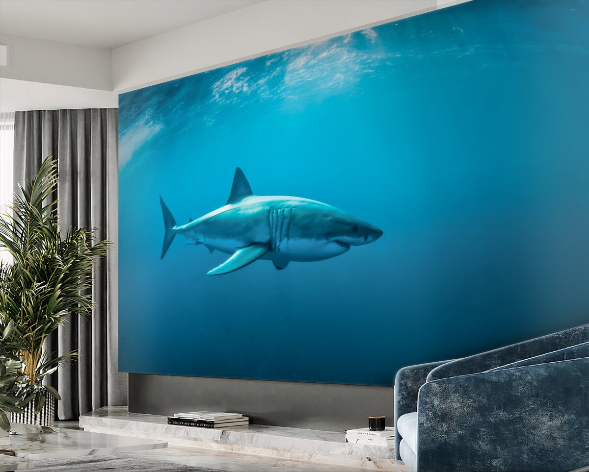 Fototapeta głodny rekin w podwodnym mieszkaniu