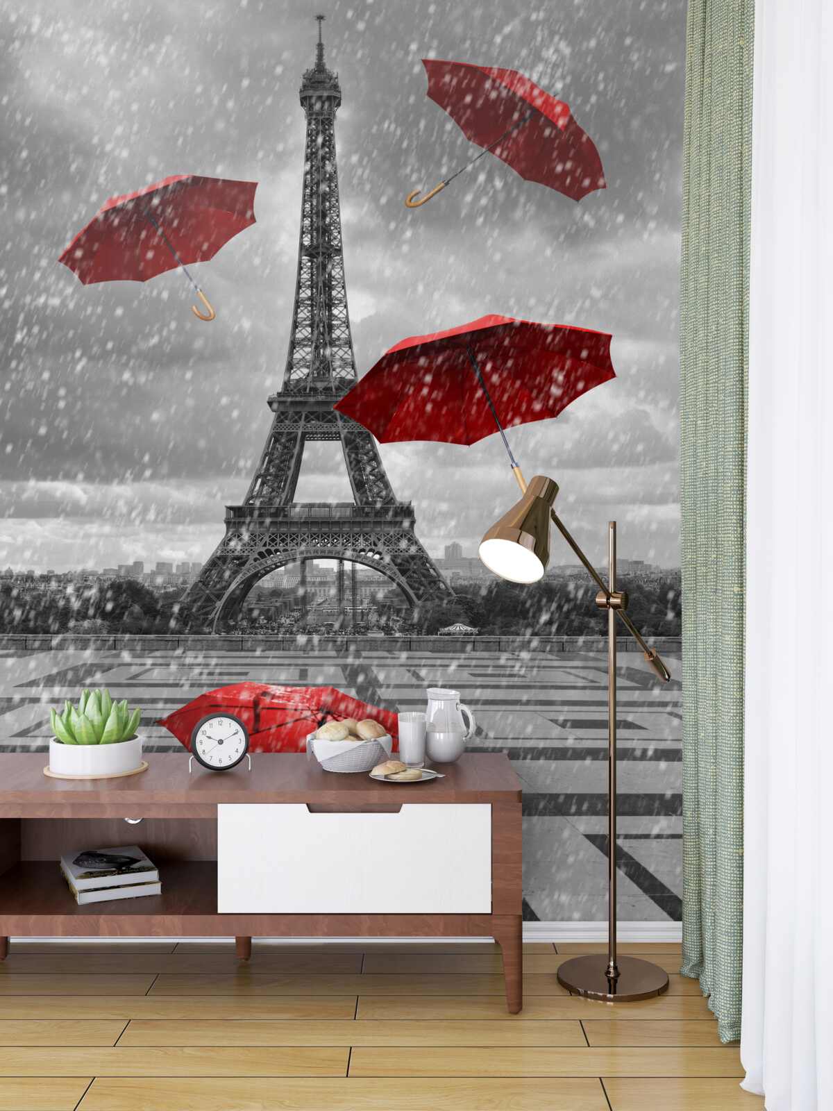 Fototapeta czerwone cienie na placu przed wieżą