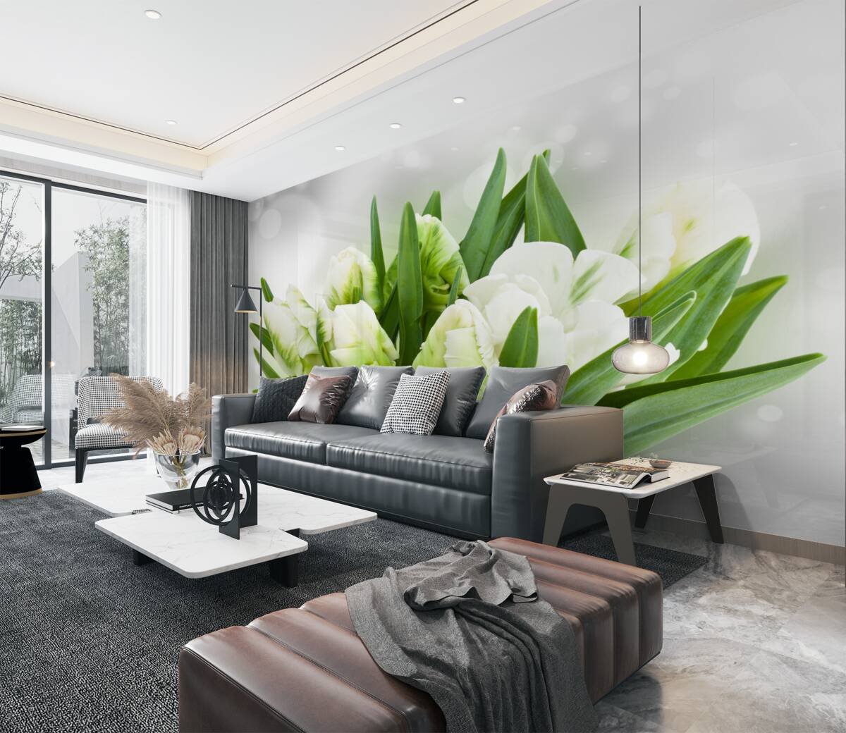 Fototapeta bukiet białych i zielonych tulipanów