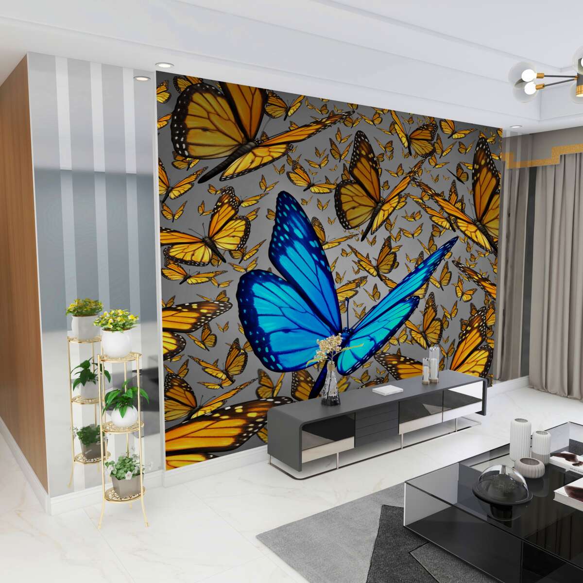 Fototapeta jasnoniebieski motyl wśród żółci