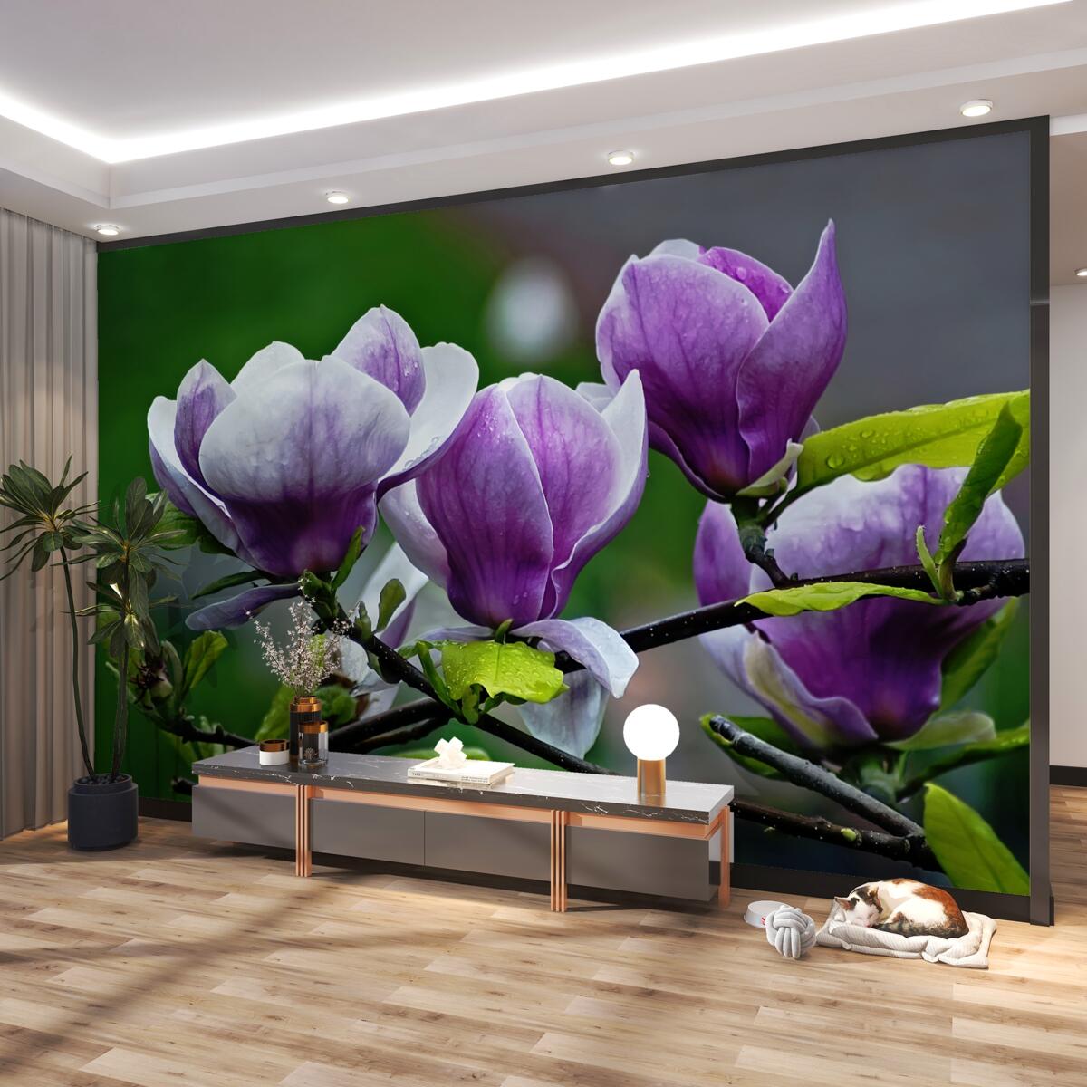 Fototapeta delikatne kwiaty na zielonych gałęziach