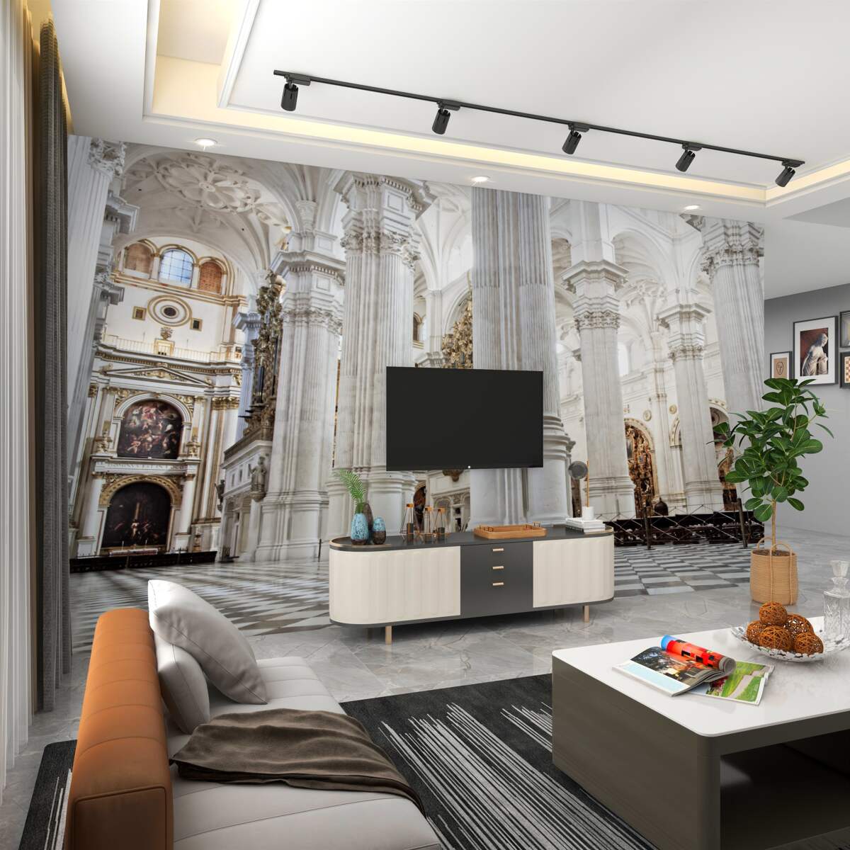 Fototapeta wysokie filary z łukami w kościele