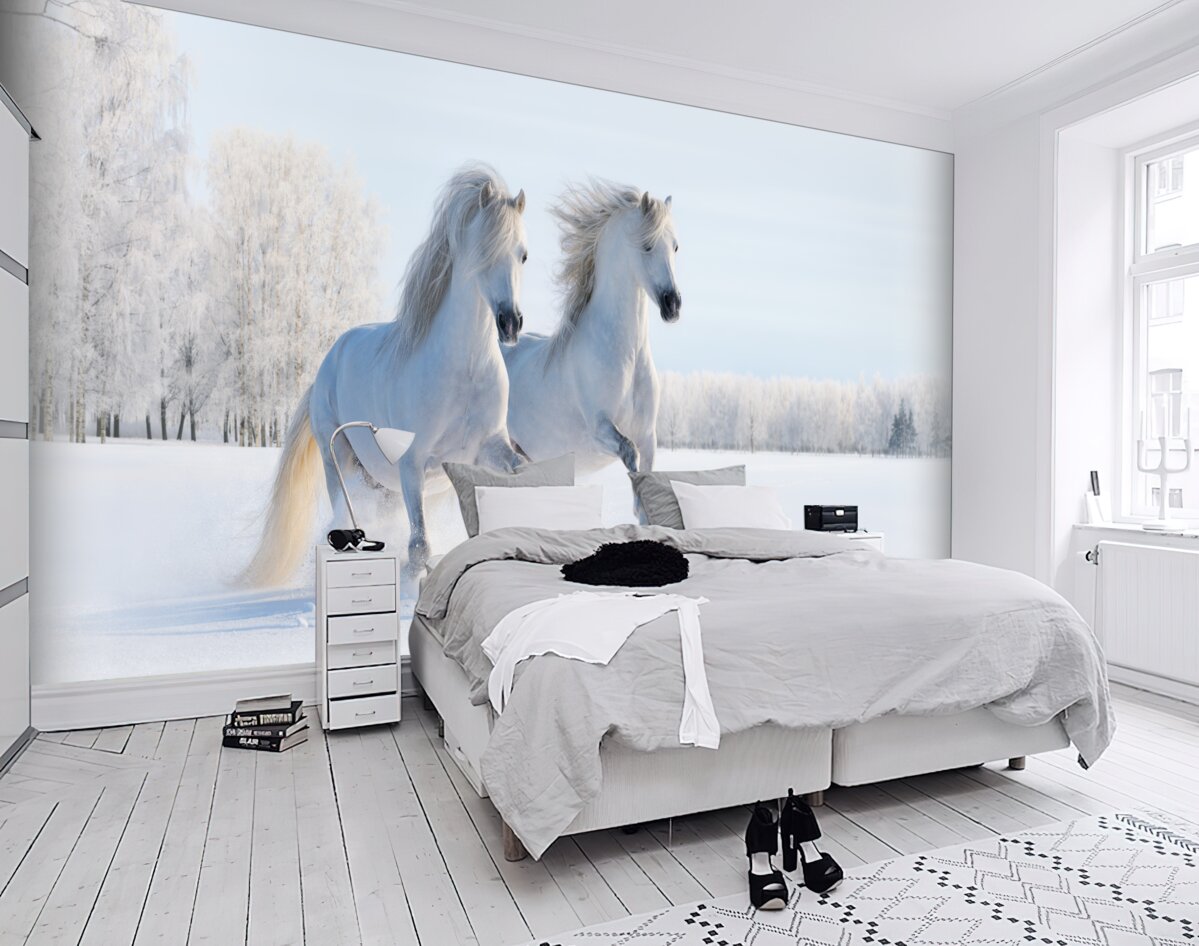 Fototapeta para koni galopujących po śniegu