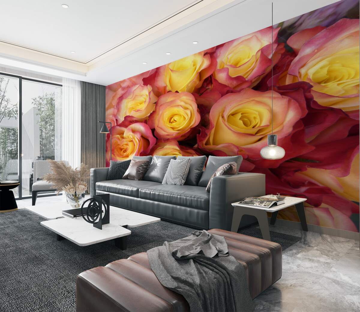 Fototapeta różowe tulipany z żółtym rdzeniem