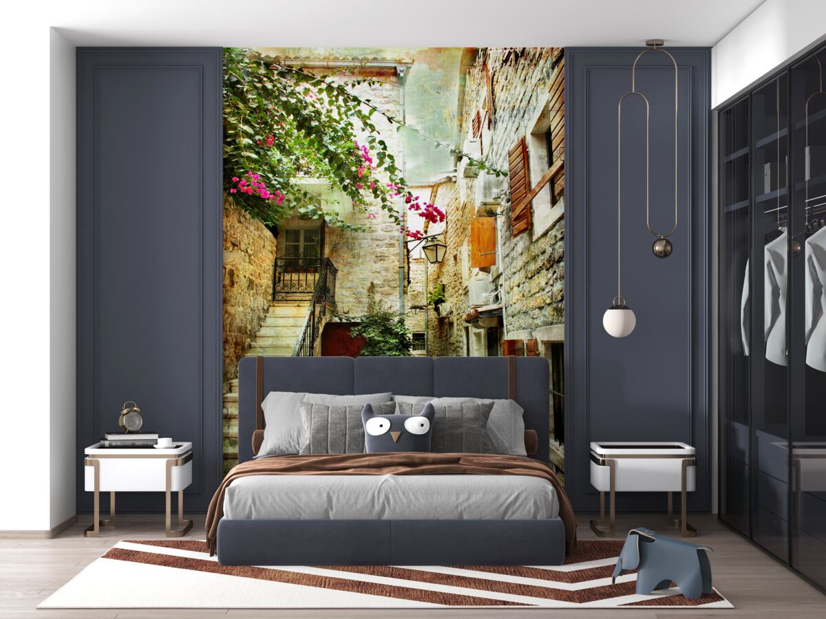 Fototapeta stara ulica w akwareli