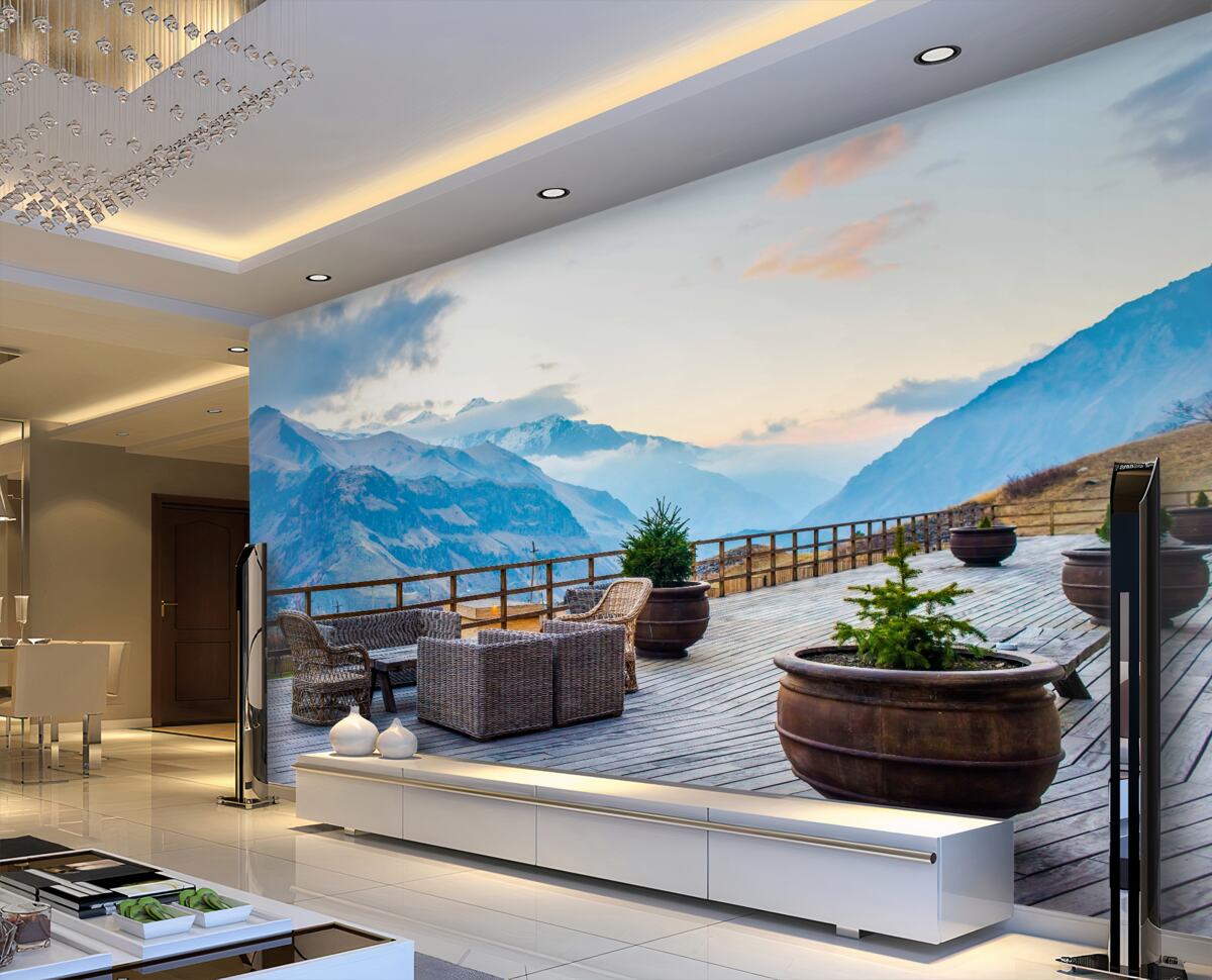 Fototapeta przestronny taras w górskim krajobrazie