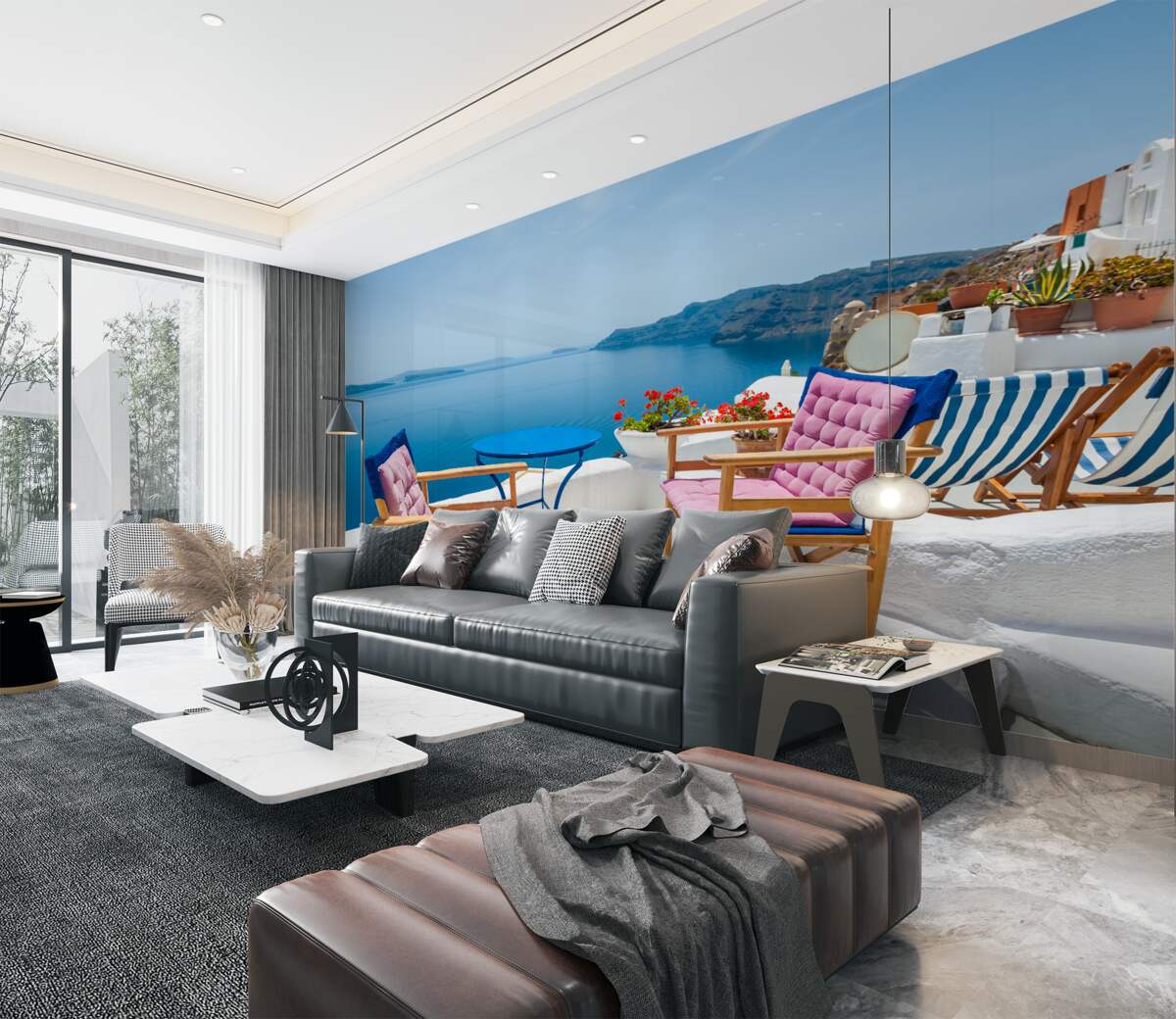 Fototapeta kawiarnia na dachu u wybrzeży Grecji