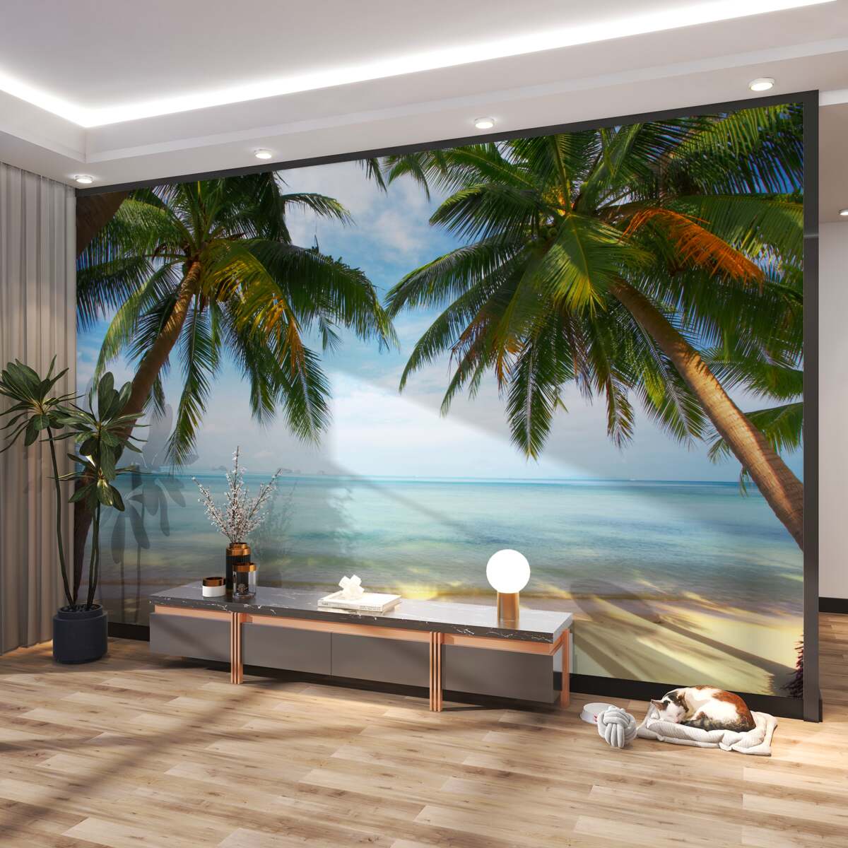 Fototapeta palmy na piaszczystym brzegu nad wodą