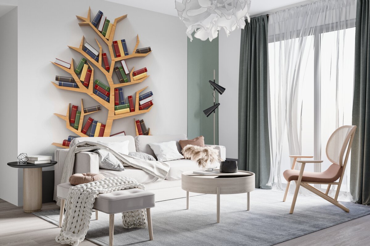 Fototapeta półka na książki w kształcie drzewa