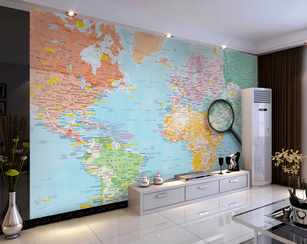 Fototapeta mapa świata z kolorowym szkłem powiększającym