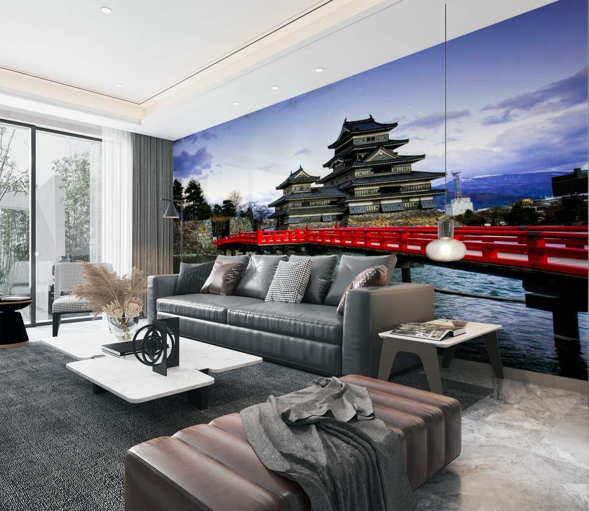 Fototapeta czerwony most nad rzeką w Japonii