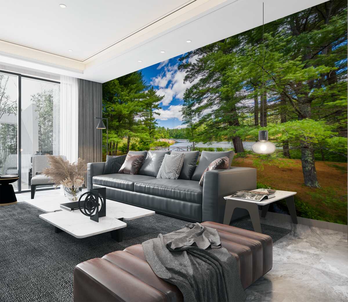 Fototapeta rwąca rzeka pośrodku zielonego lasu