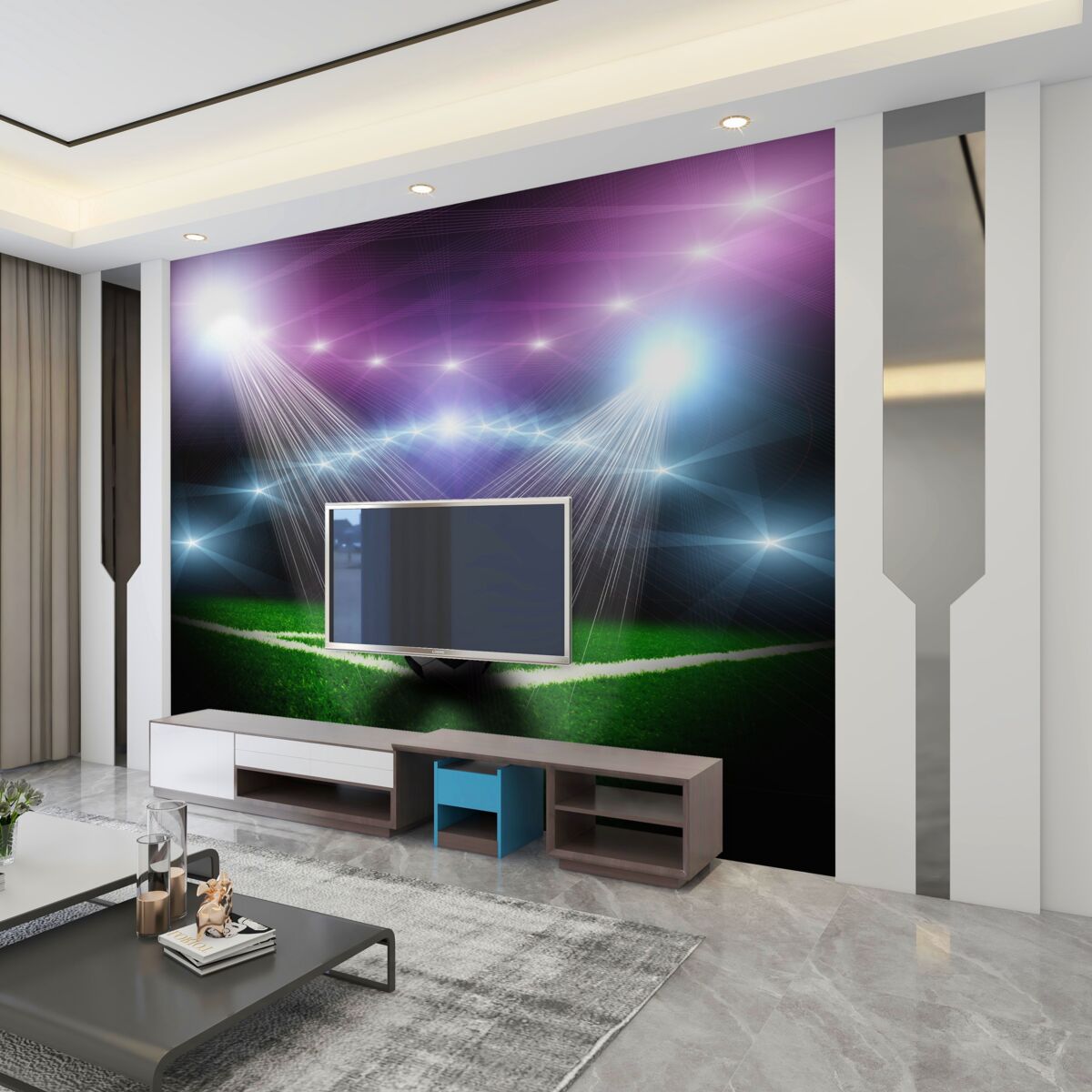 Fototapeta piłka nożna oświetlona reflektorami