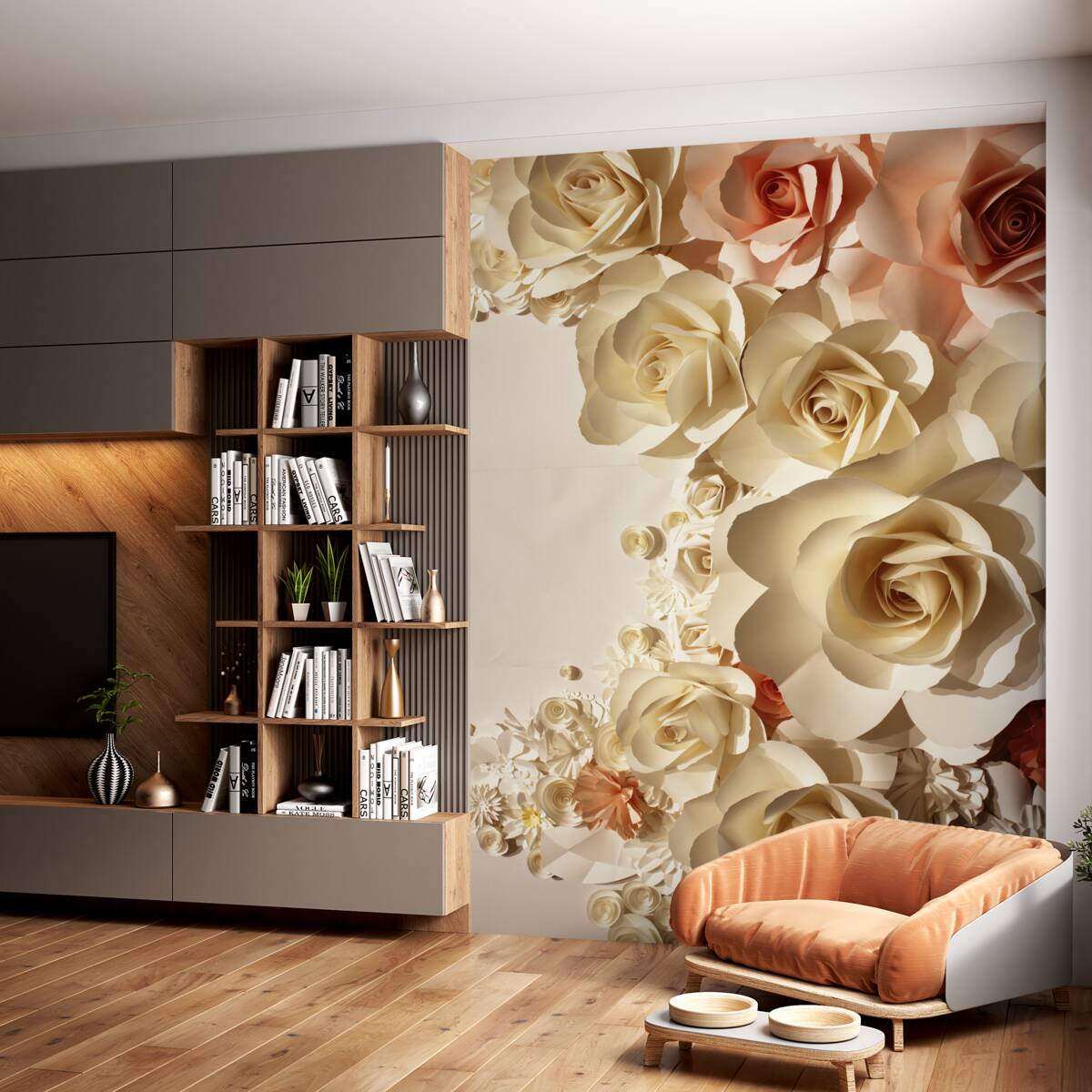 Fototapeta białe i różowe kwiaty gipsowe