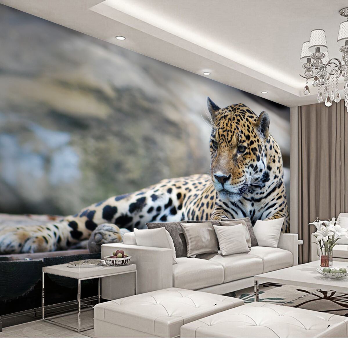 Fototapeta lampart odpoczywa na deskach