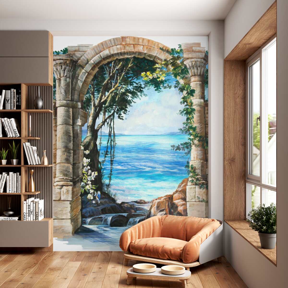 Fototapeta okrągły kamienny łuk z widokiem na morze