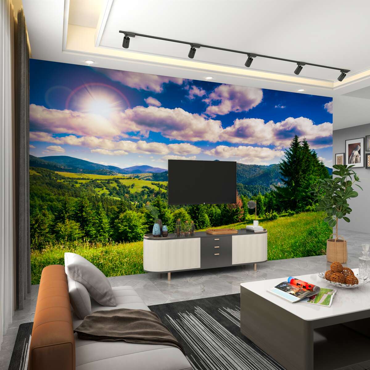 Fototapeta zielone łąki górskie w jasny dzień