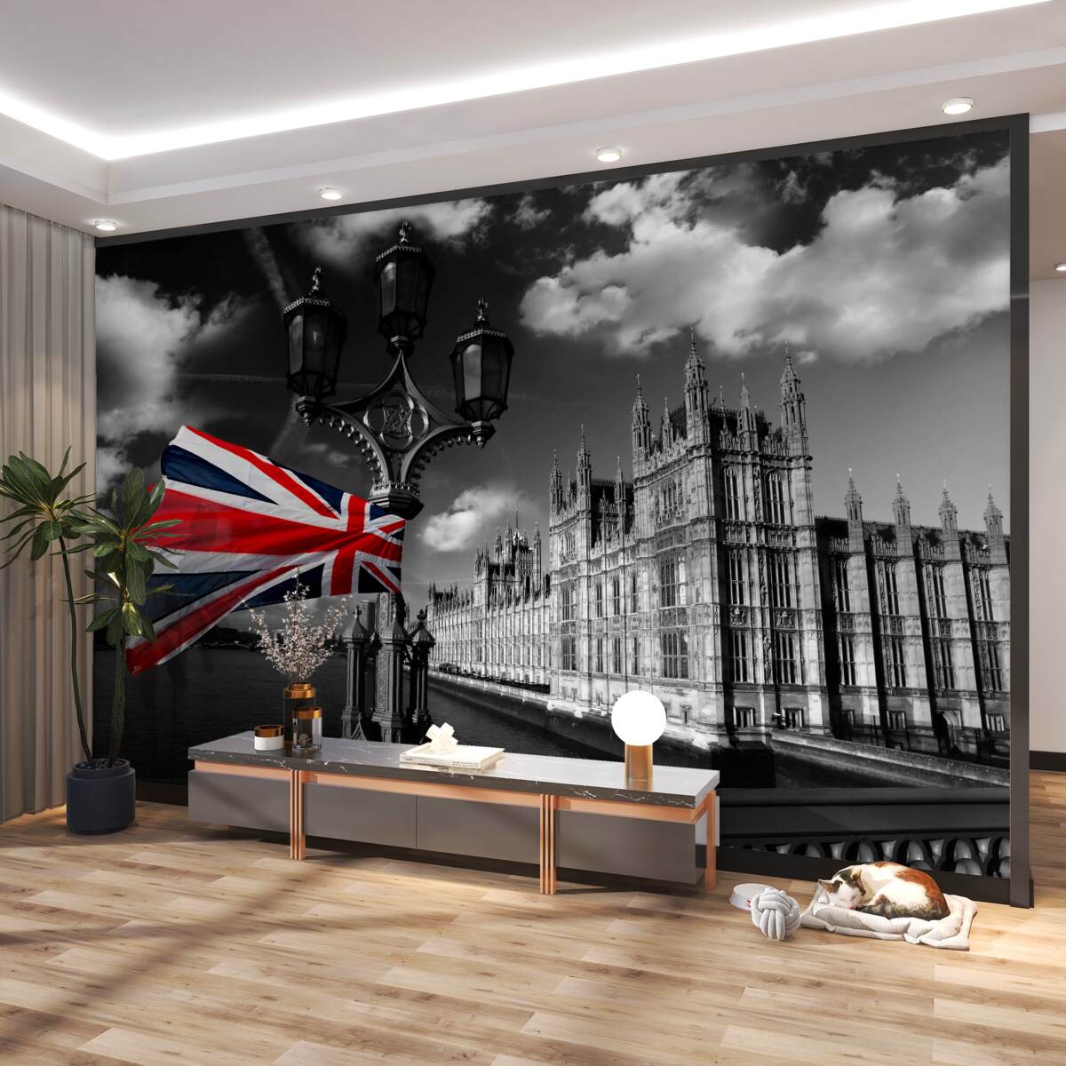 Fototapeta Flaga Anglii z sylwetką miasta