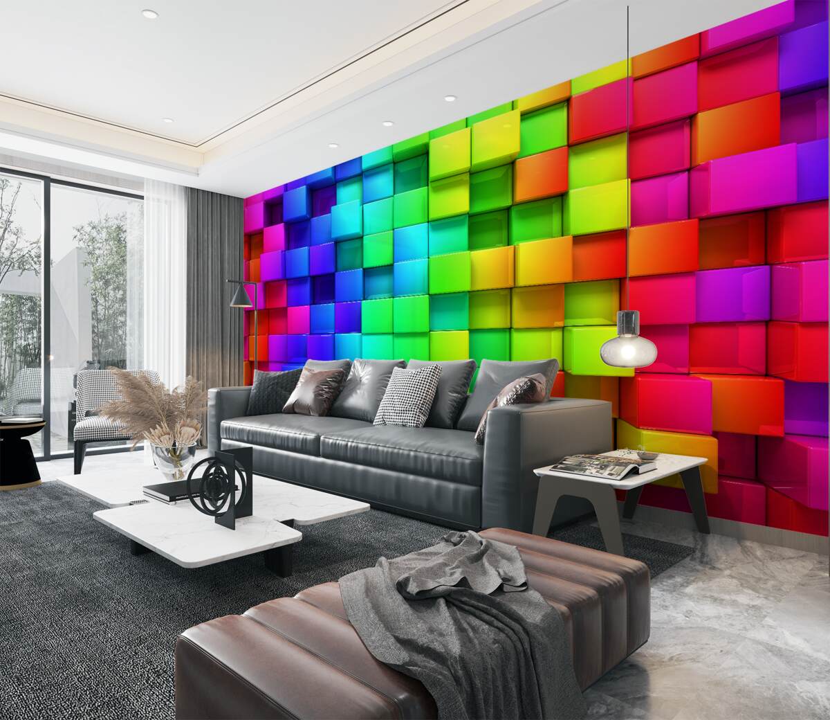 Fototapeta kostki świetlne w kolorach 3D