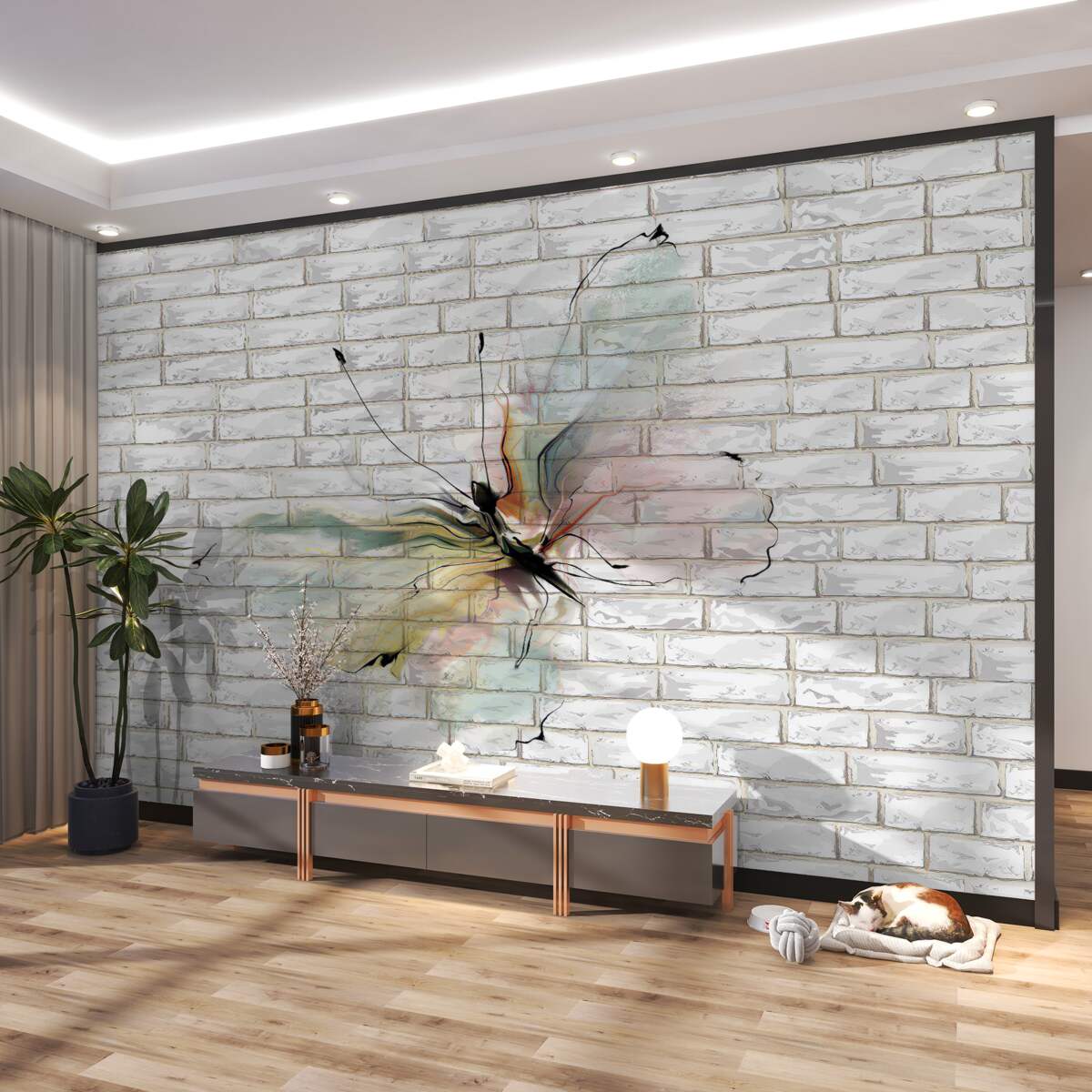 Fototapeta abstrakcyjny motyl na białym murem