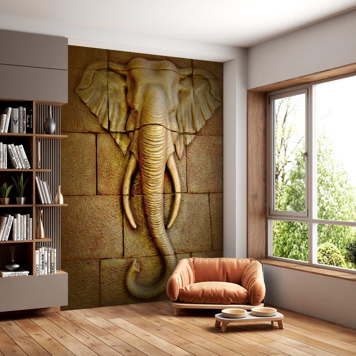 Fototapeta wizerunek słonia z kłami na kamieniu