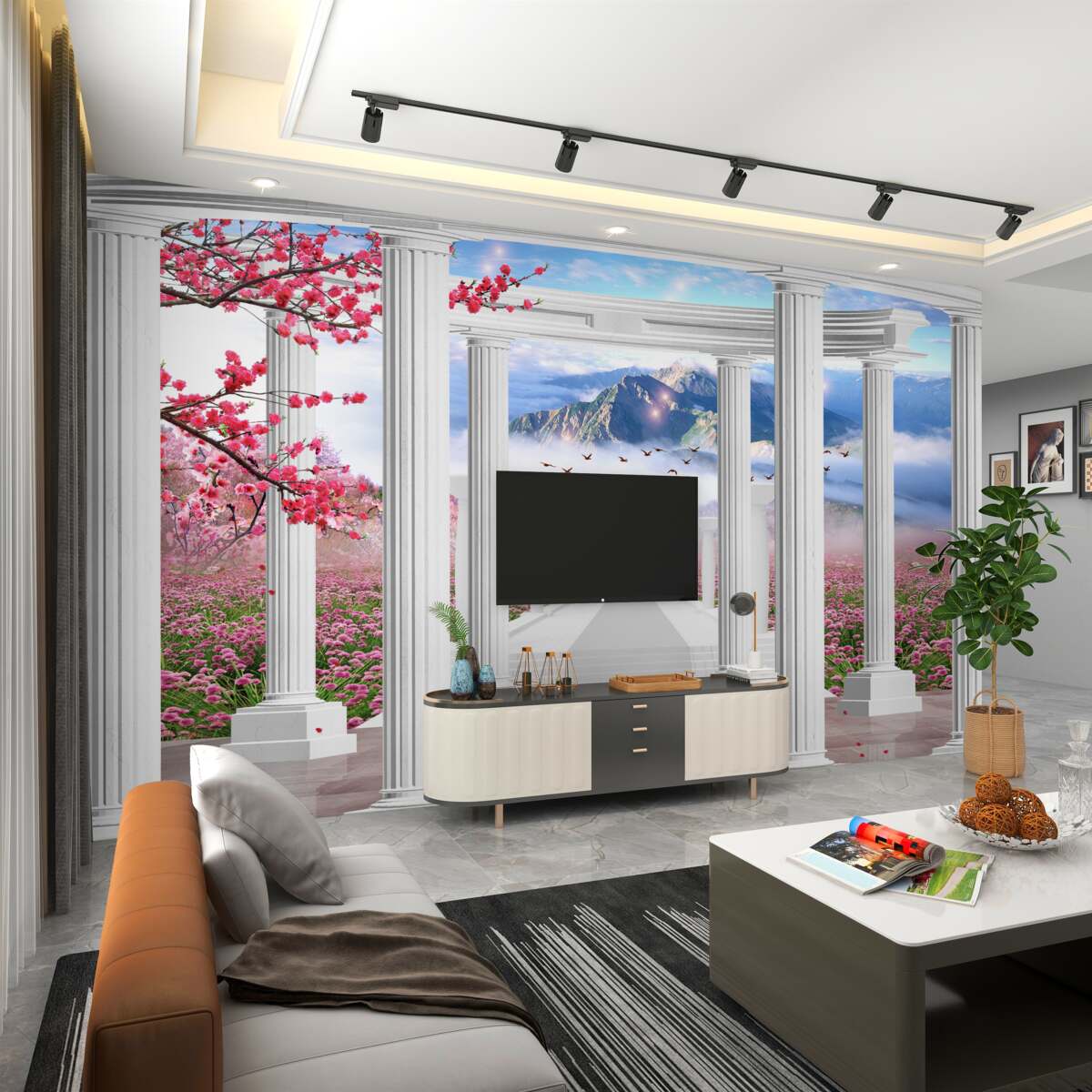 Fototapeta kwitnący ogród i biała altana