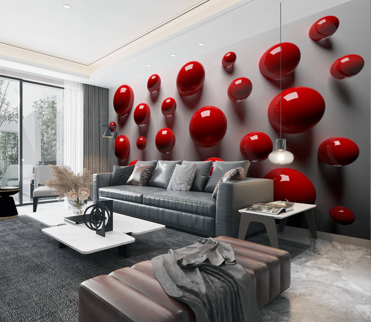 Fototapeta pływające czerwone kulki na jasnym tle