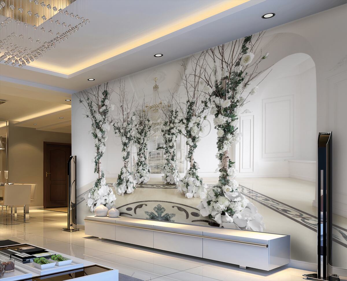 Fototapeta wysokie kolumny w białej sali