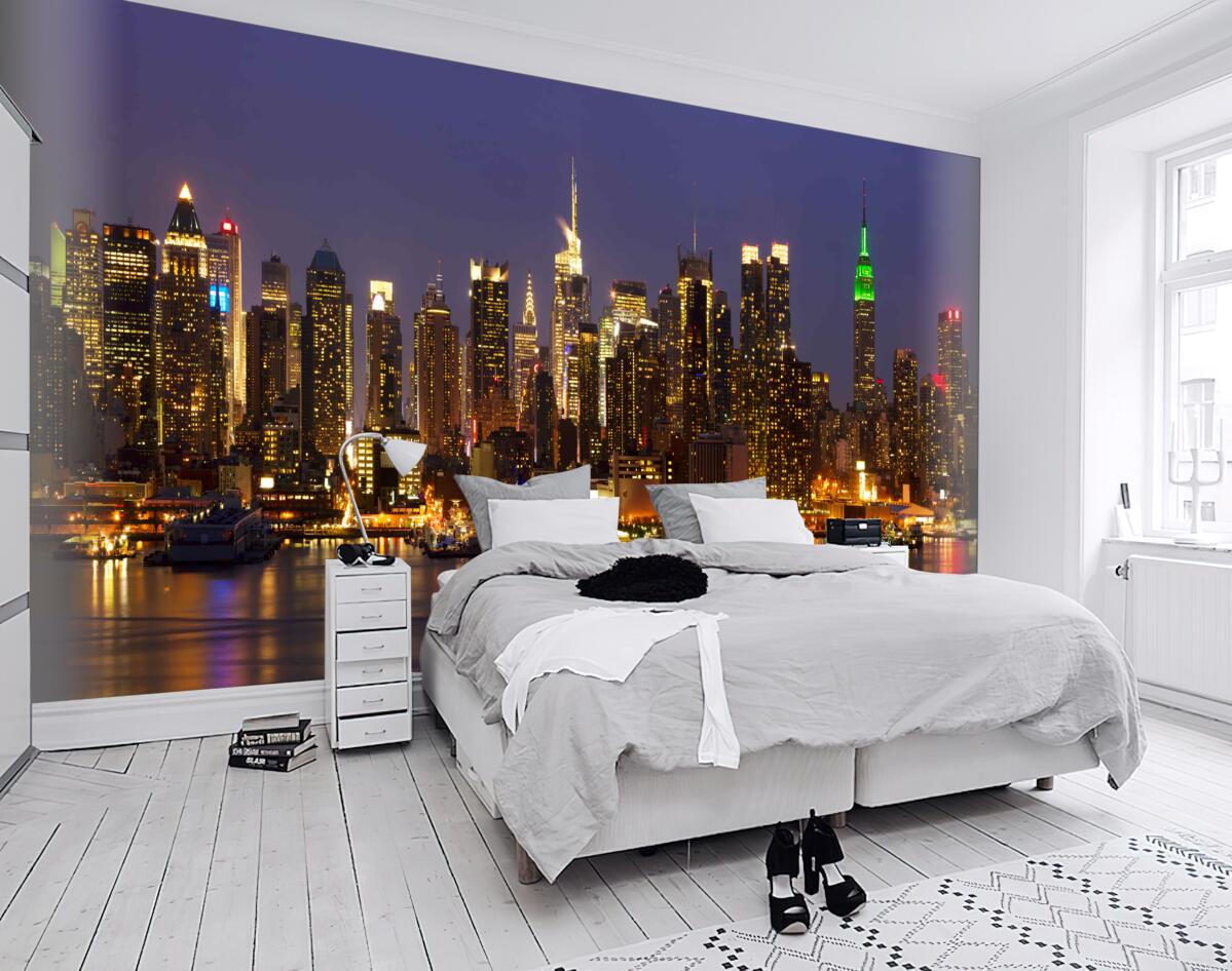 Fototapeta oświetlone nocne drapacze chmur w mieście