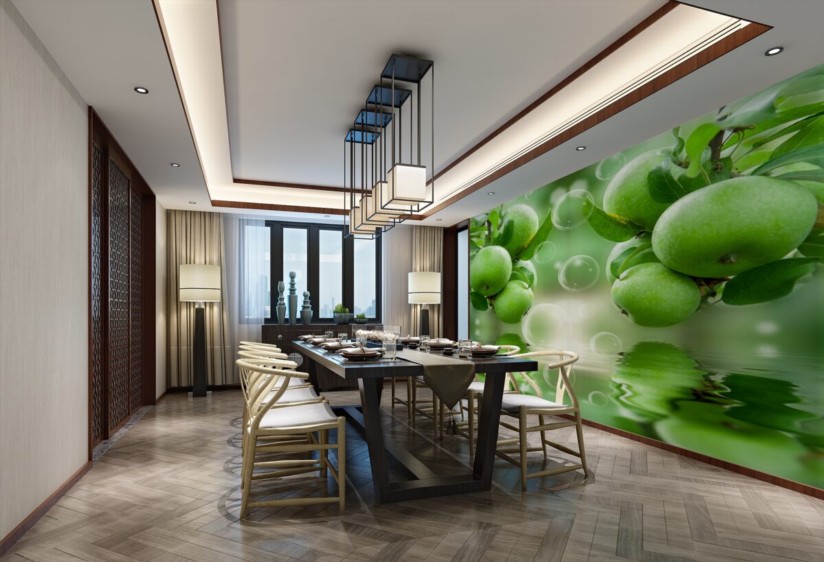 Fototapeta soczyste zielone jabłka w odbiciu wody