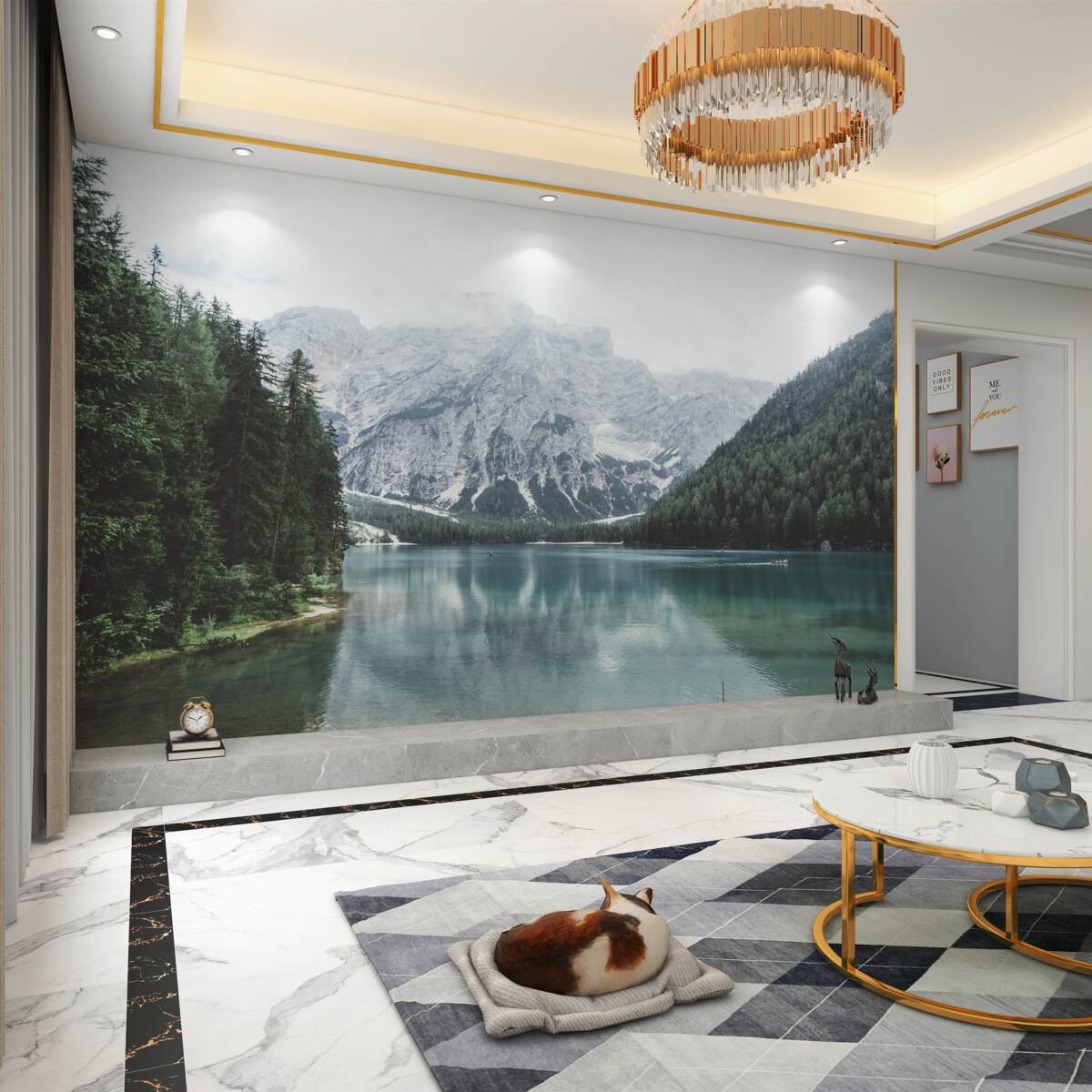 Fototapeta spokojna górska rzeka wśród lasu iglastego