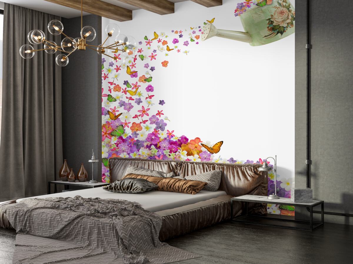 Fototapeta konewki z letnimi kwiatami i motylami