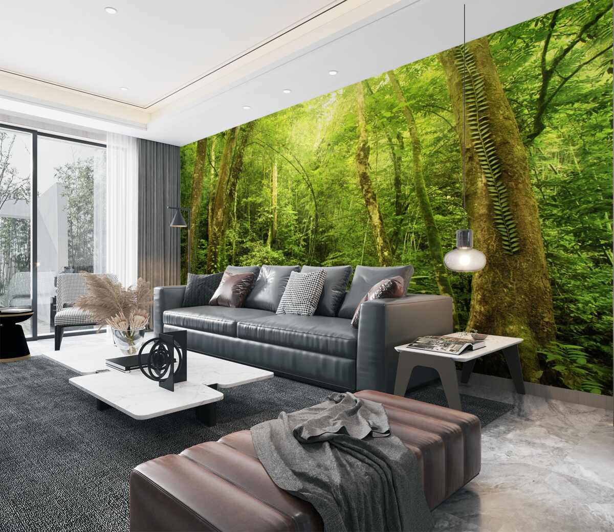 Fototapeta gęsty zielony las przebija słońce