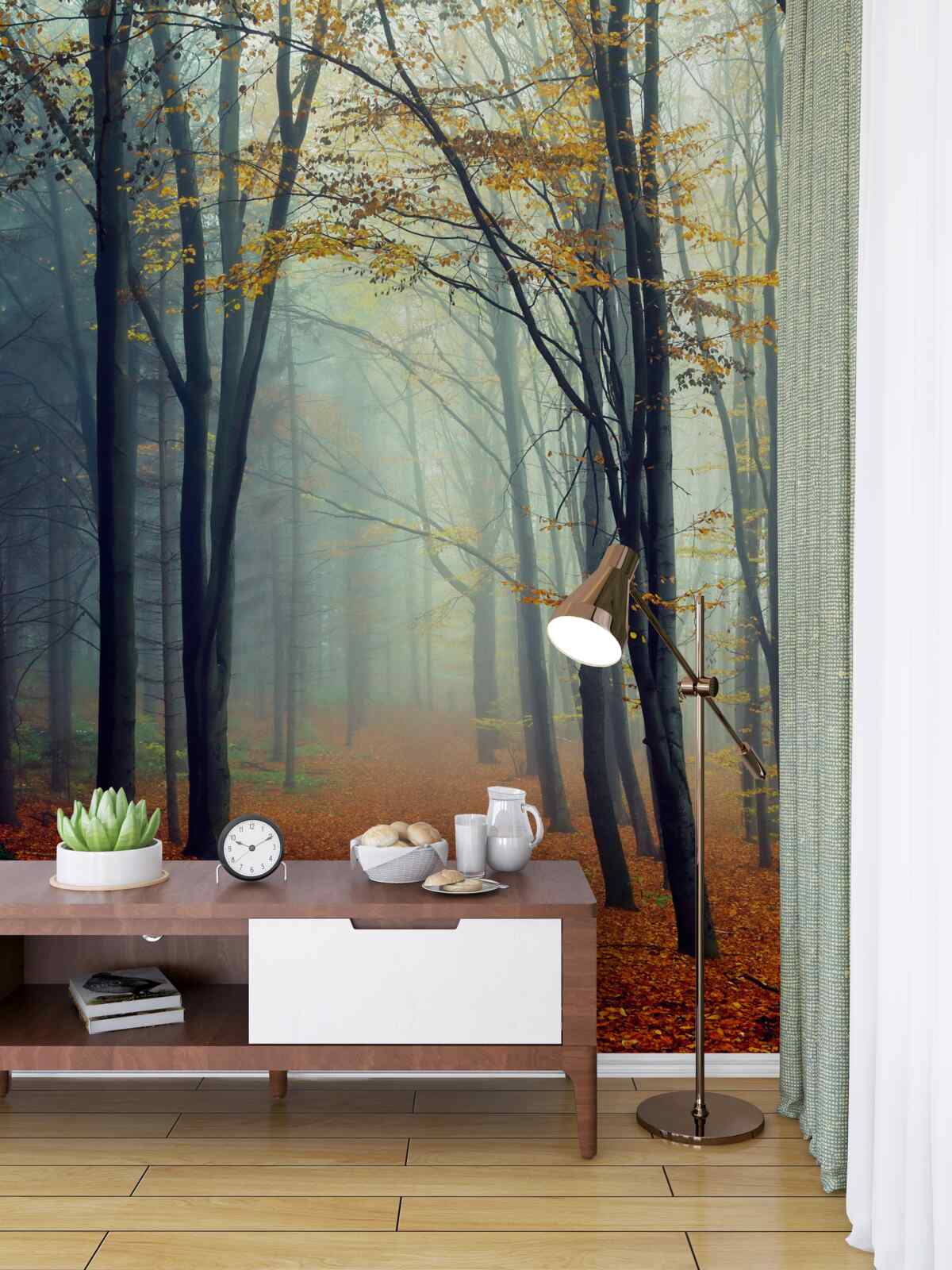 Fototapeta jesienny mglisty las