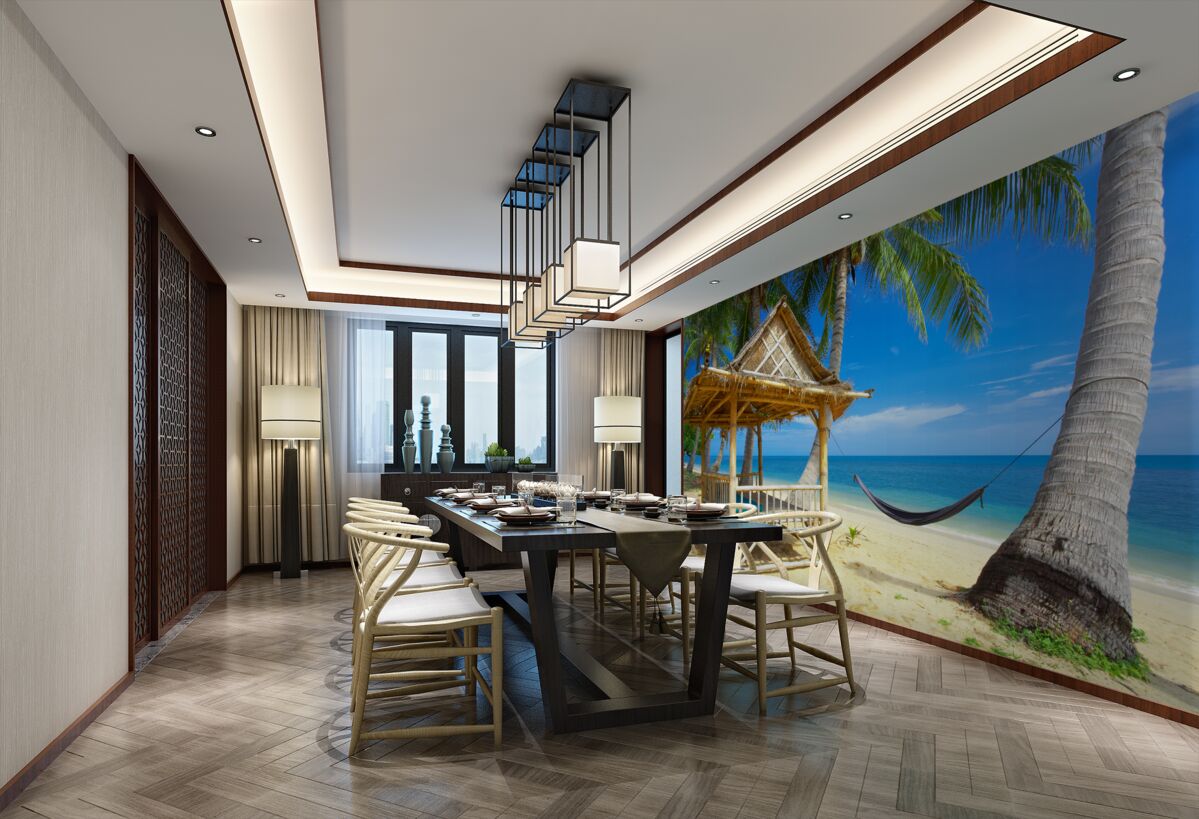 Fototapeta przytulna altana na plaży nad wodą