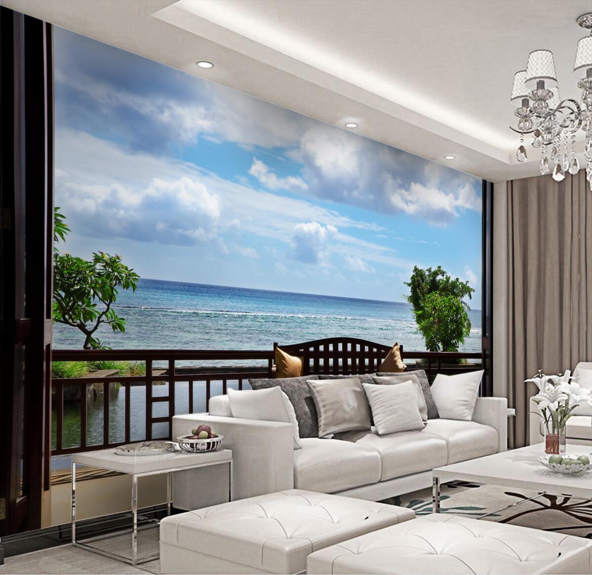 Fototapeta wygodna ławka w pobliżu nabrzeża oceanu