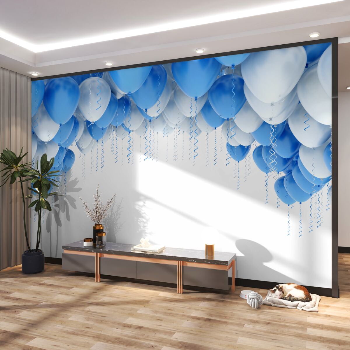 Fototapeta białe i niebieskie pływające balony