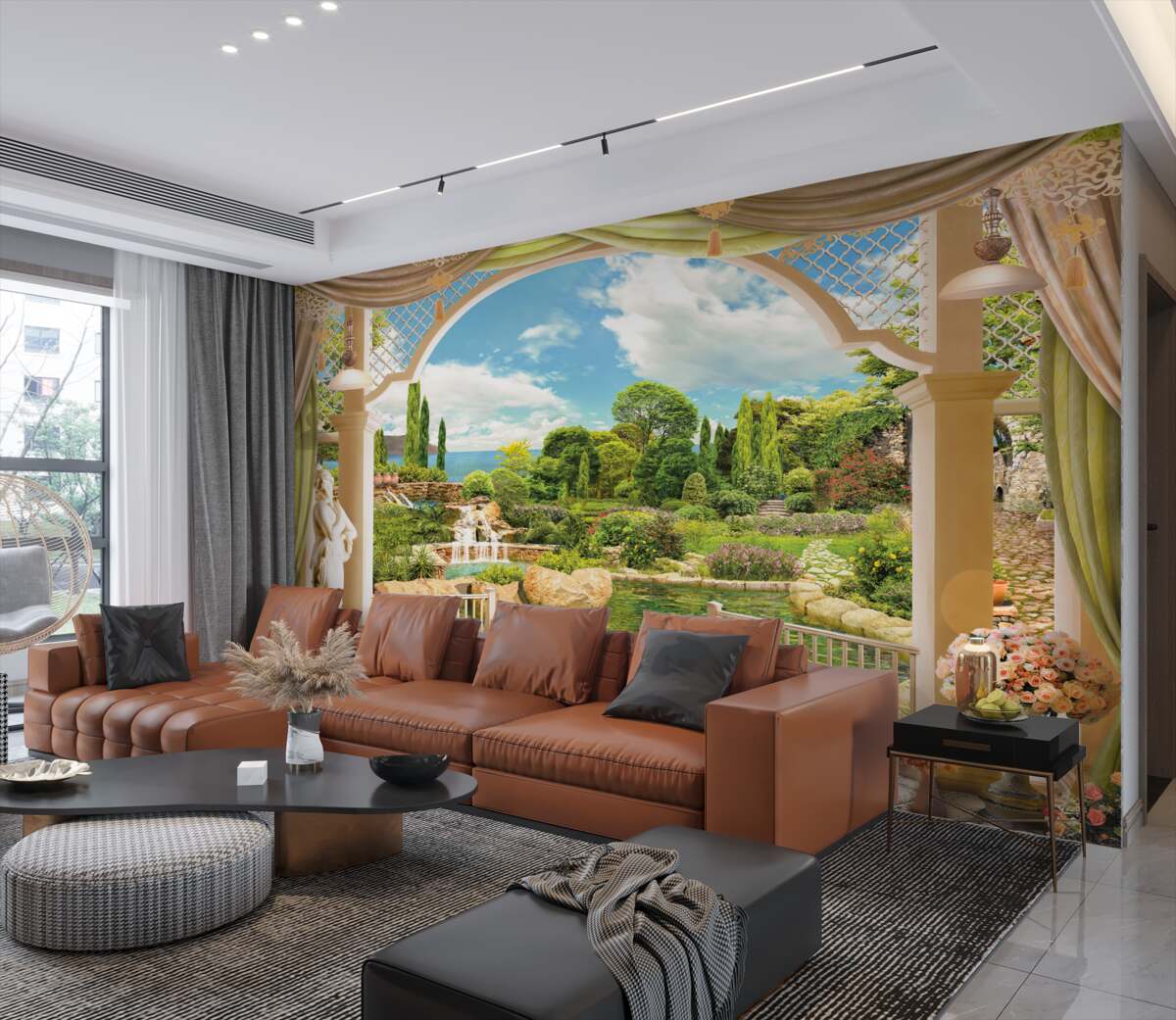 Fototapeta balkon z malowniczą zieloną przyrodą