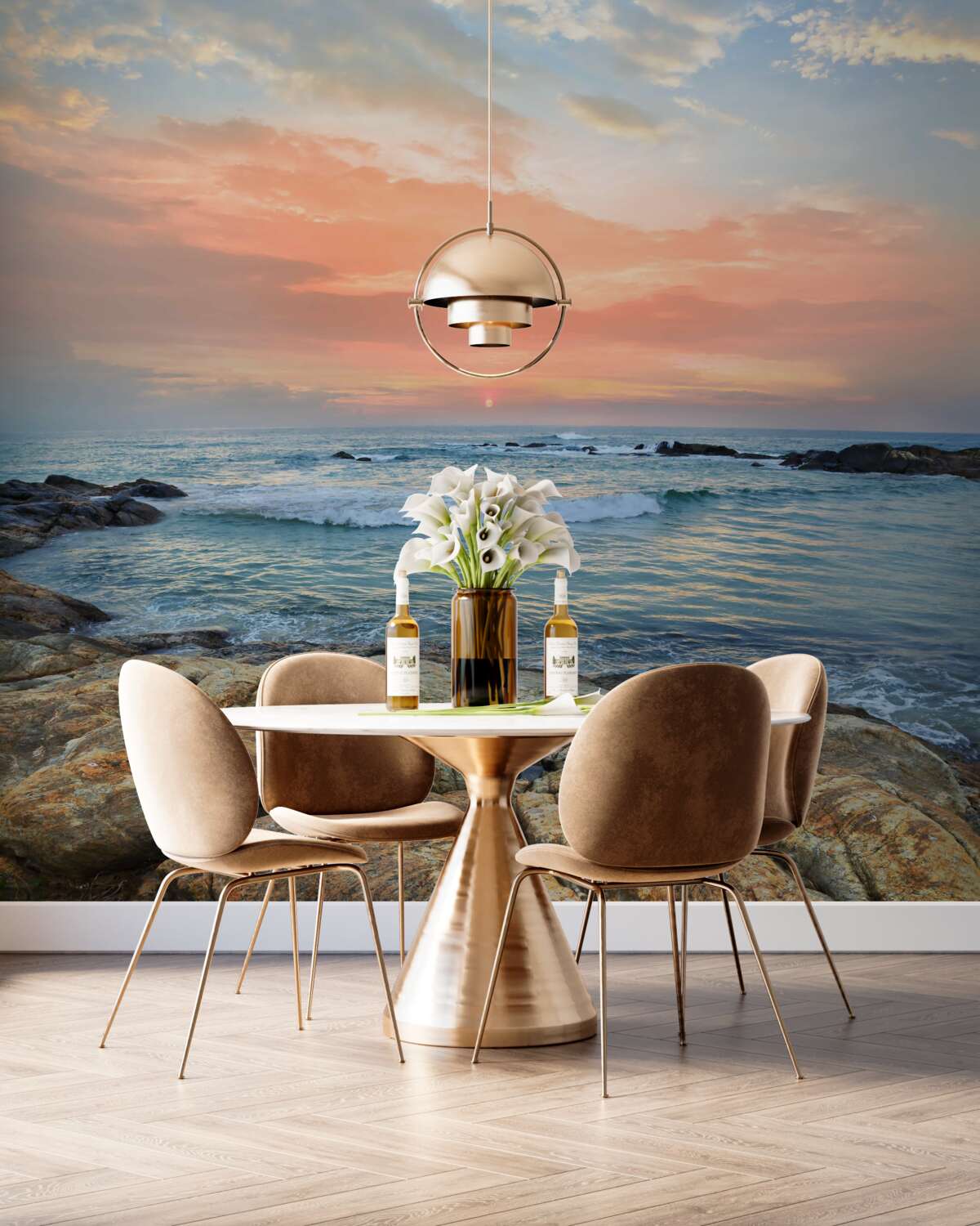 Fototapeta bezgraniczny ocean i różowy zachód słońca