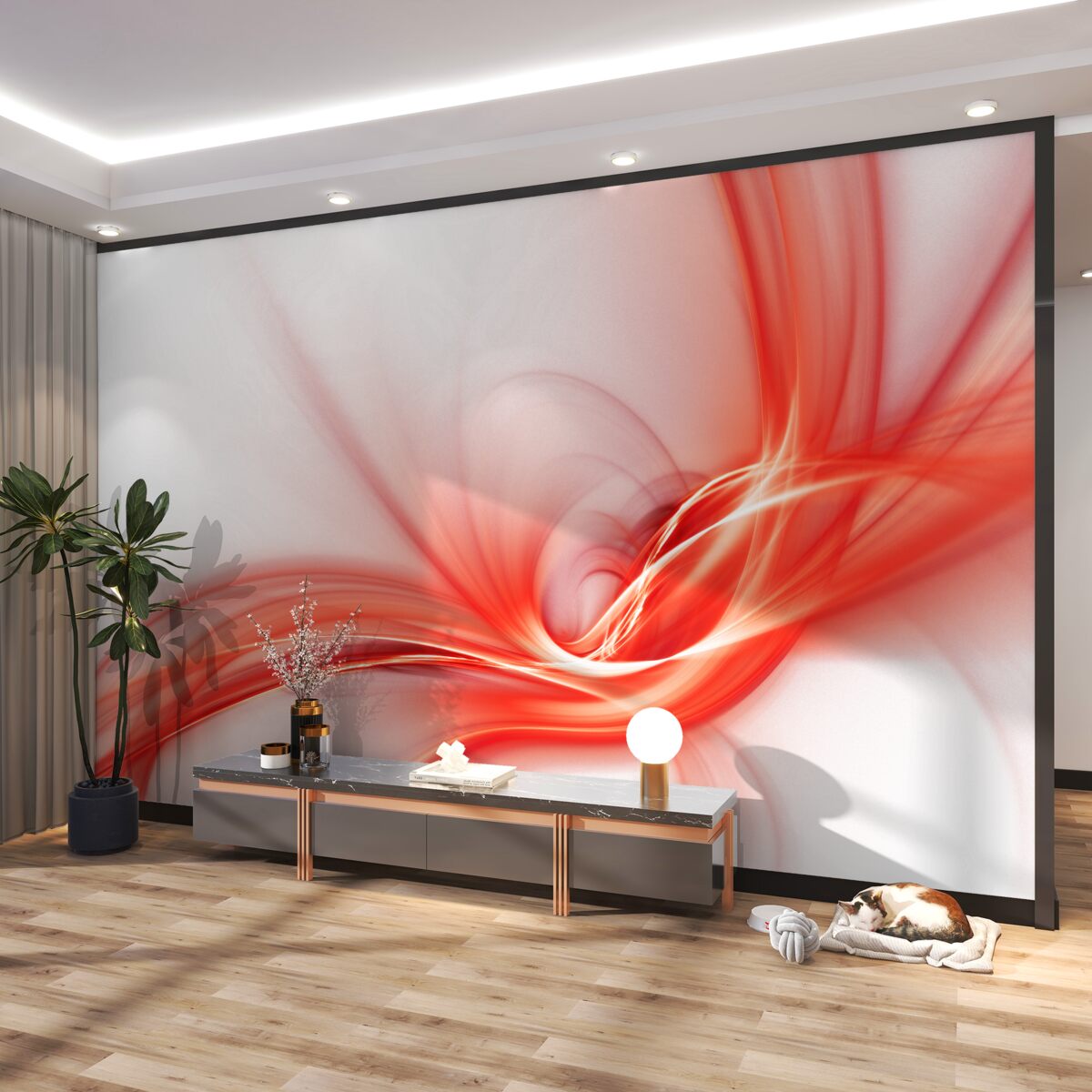 Fototapeta czerwony wzór na białym jedwabiu