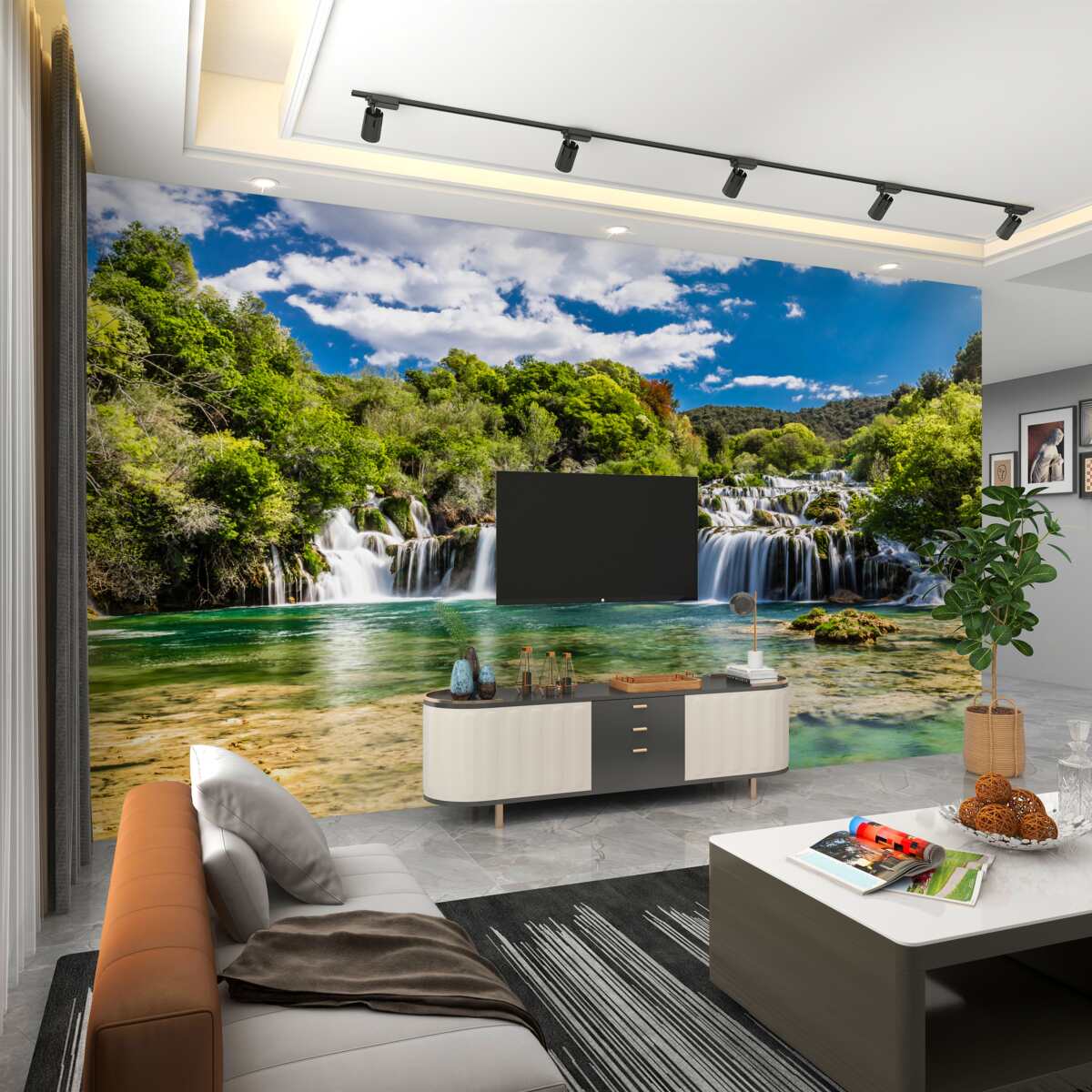 Fototapeta wodospad z kilkoma wodospadami z zielenią