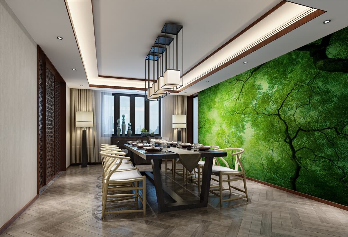 Fototapeta słońce przebija się przez gęste zielone szczyty