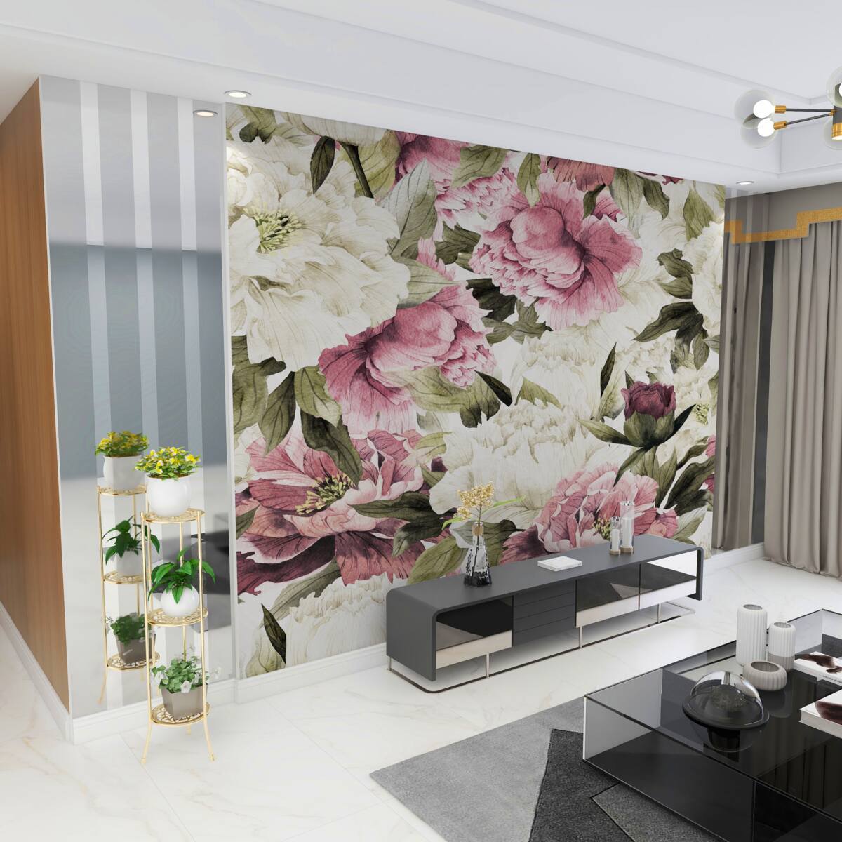 Fototapeta delikatne białe i różowe kwiaty na gałęziach drzew