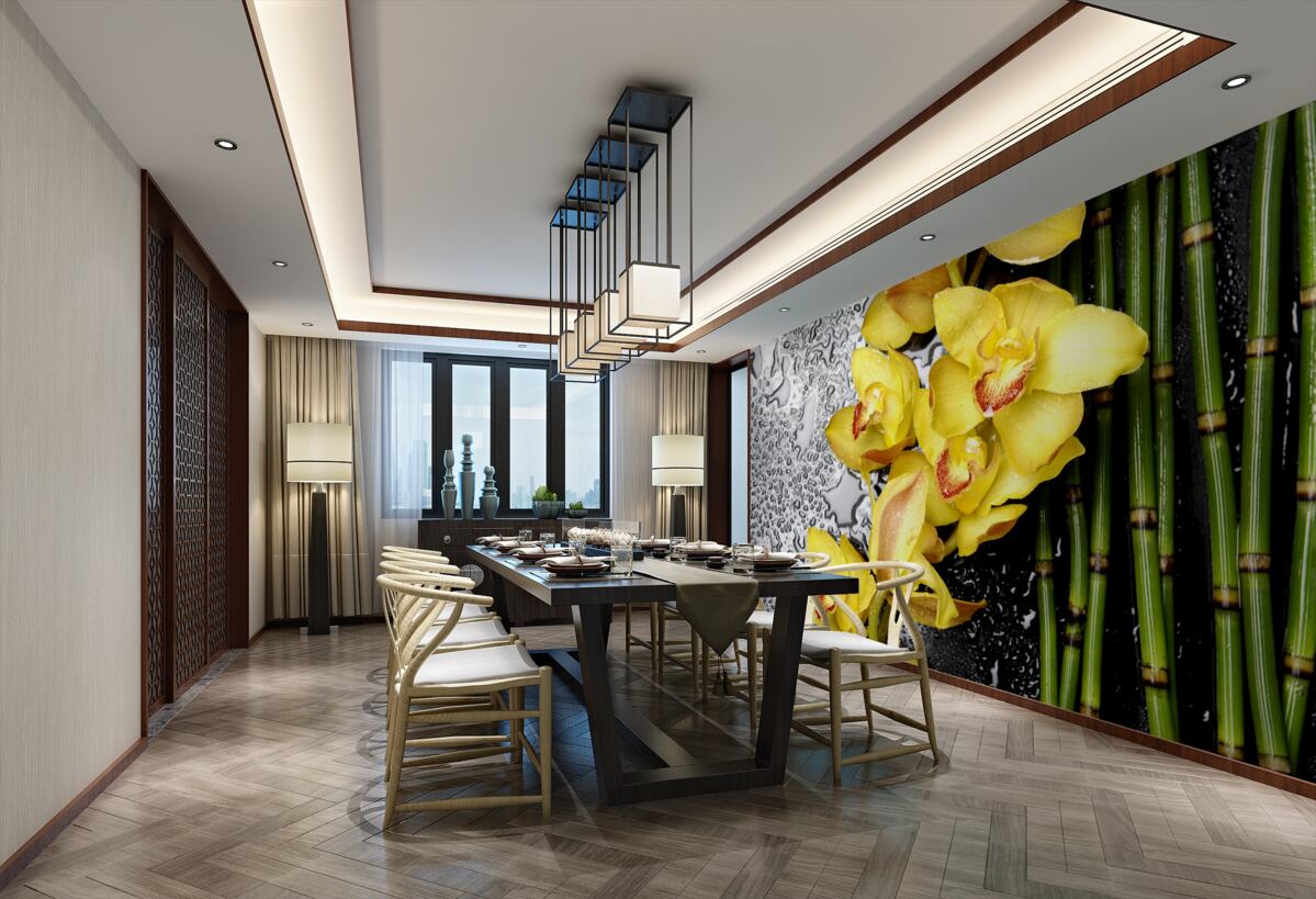 Fototapeta żółta orchidea na kamieniu w pobliżu bambusa