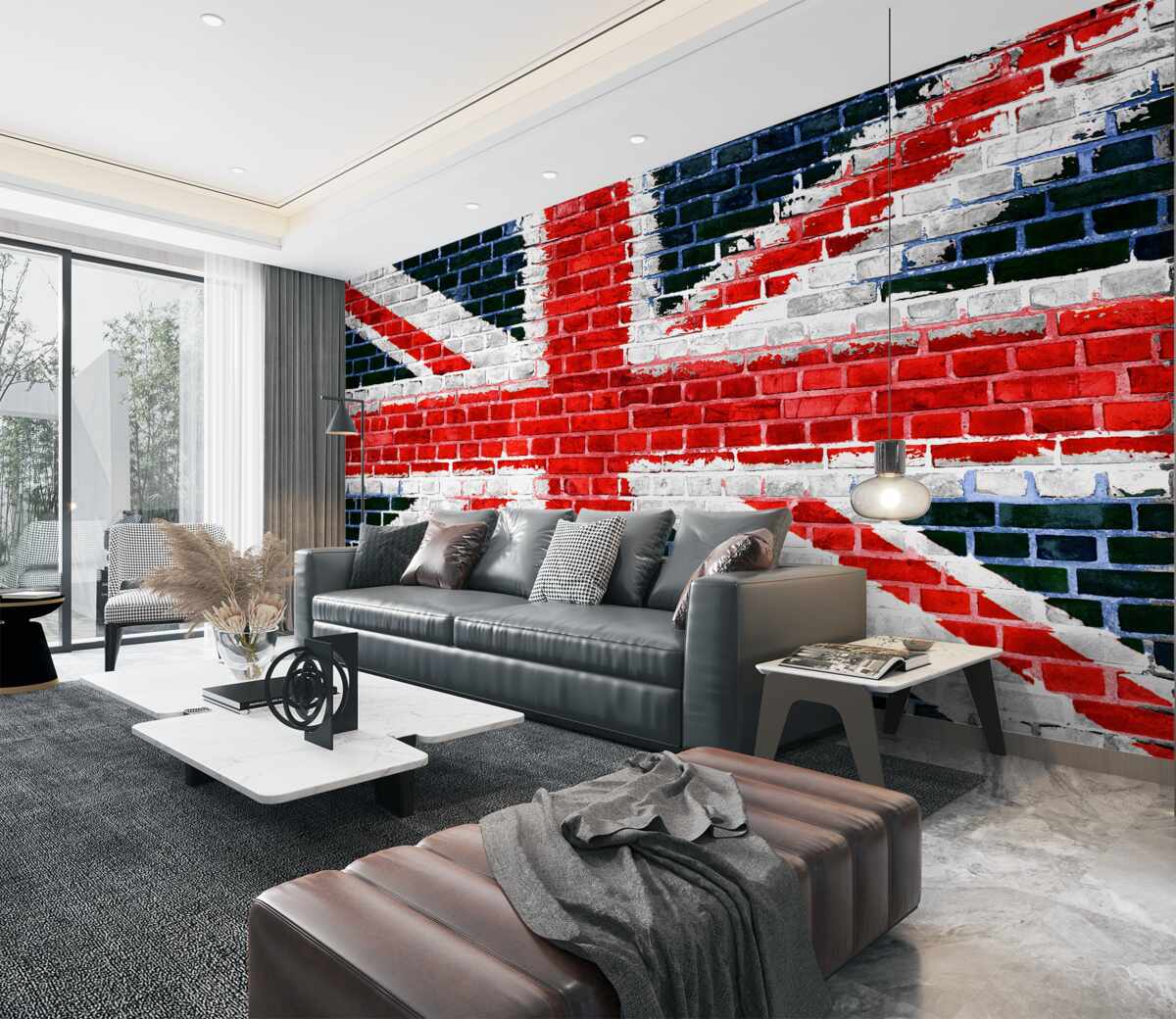 Fototapeta Flaga Anglii na ścianie z cegły