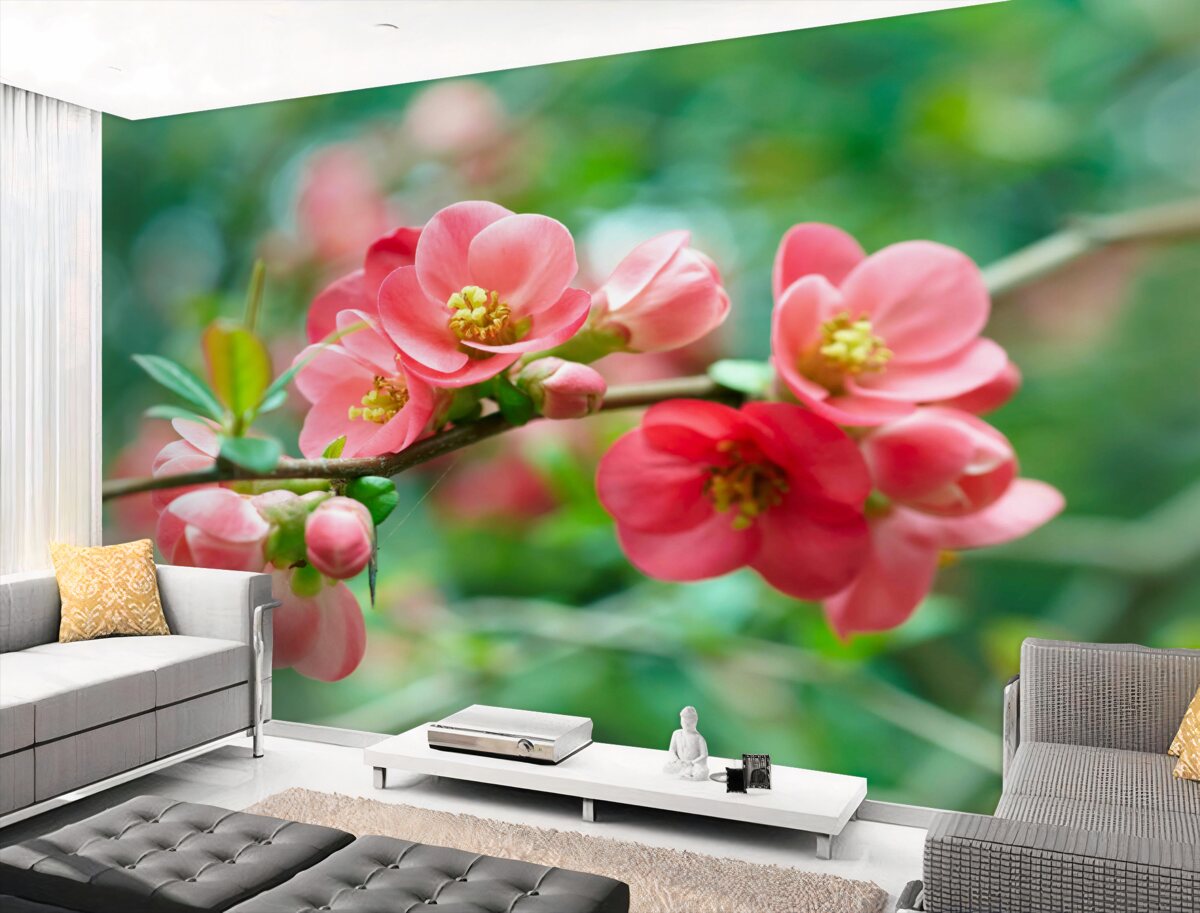 Fototapeta czerwone kwiaty drzewa owocowego