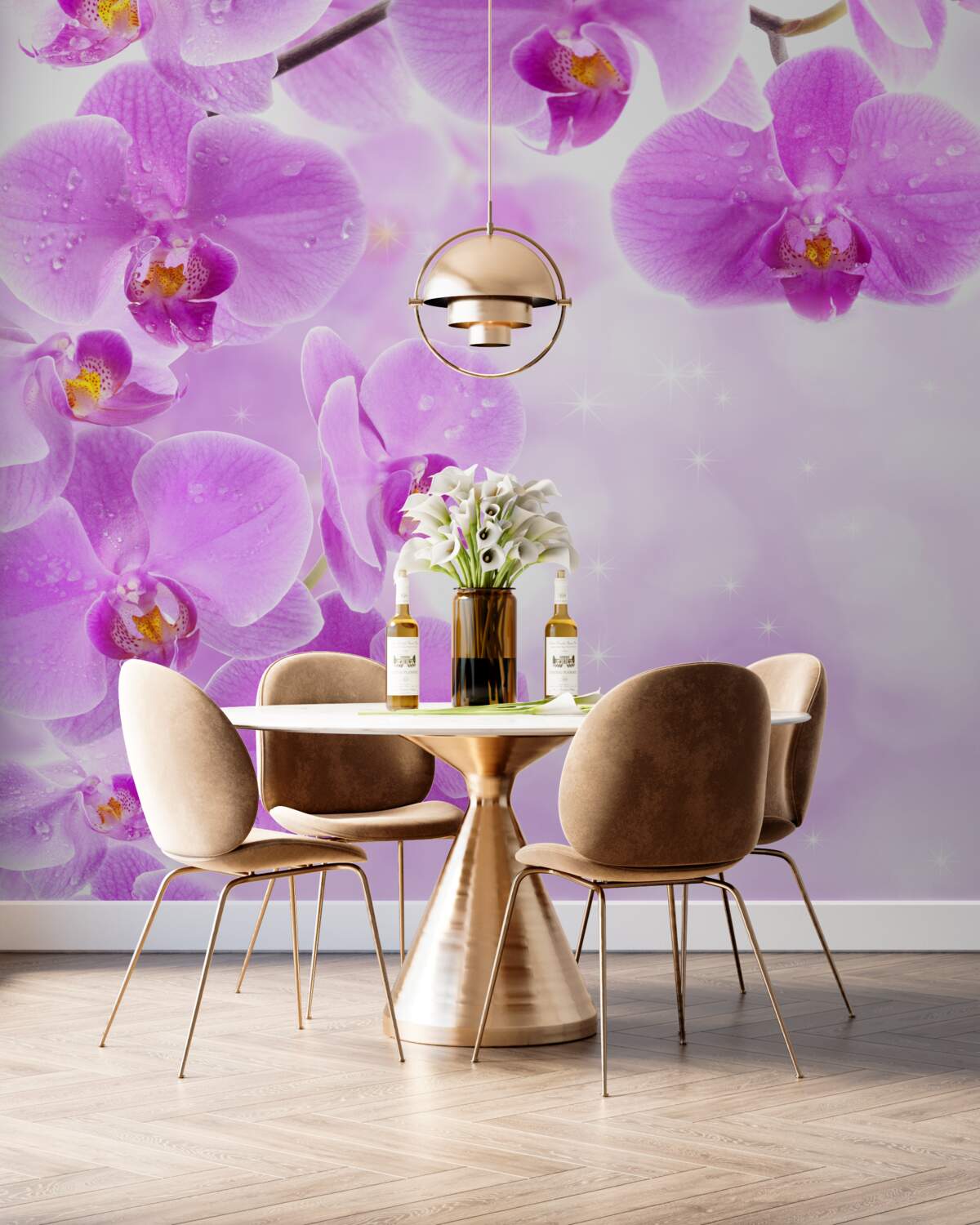 Fototapeta duże pąki liliowej orchidei na gałęzi