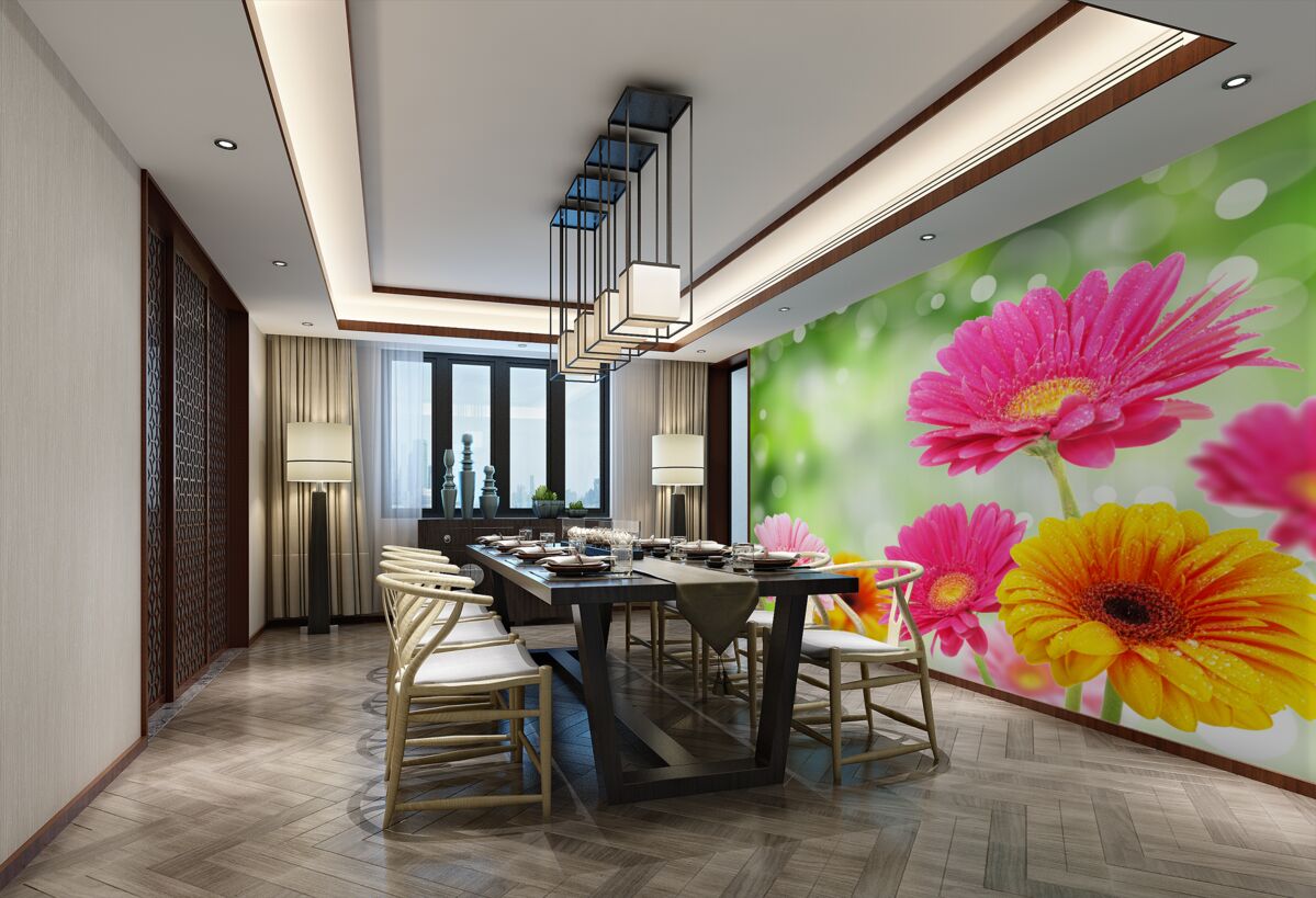 Fototapeta jasne gerbery pod kroplami deszczu